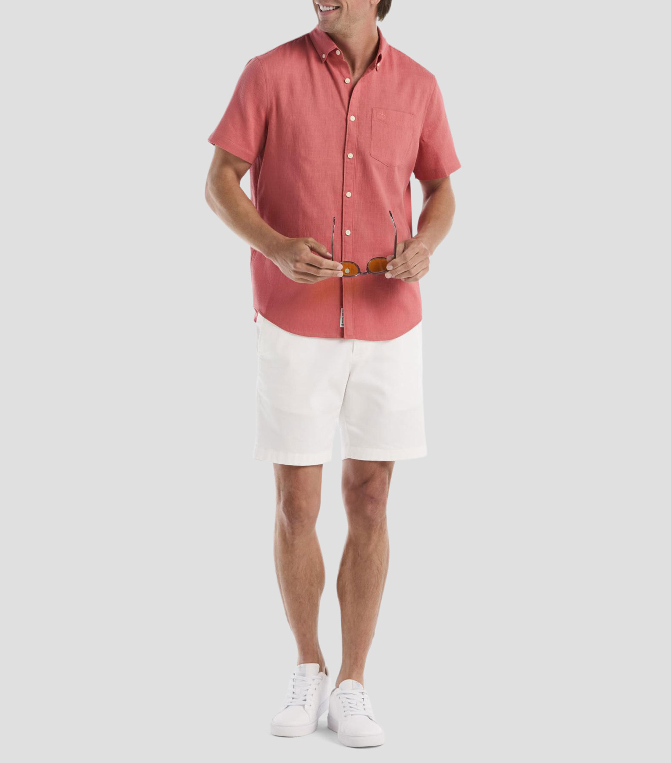 Camisa sólida manga corta Hombre