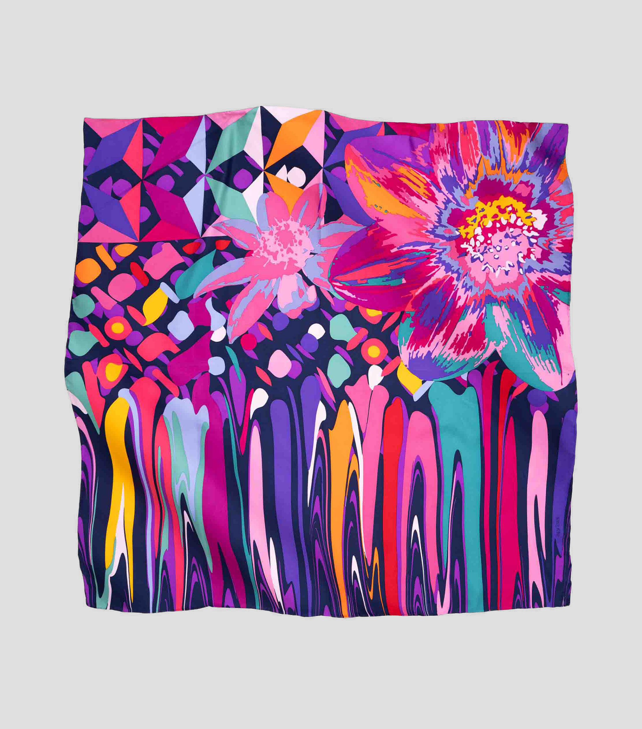 Mascada en seda morado estampada Mujer