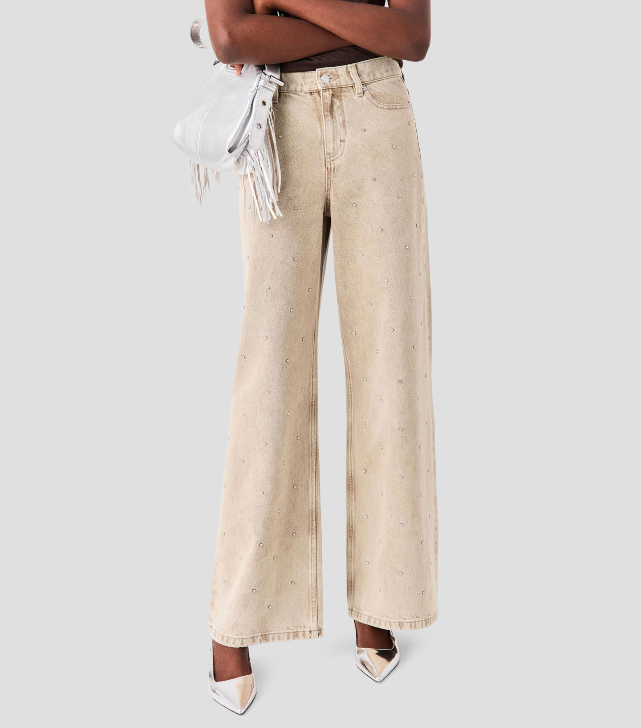 Jeans de corte amplio beige mujer