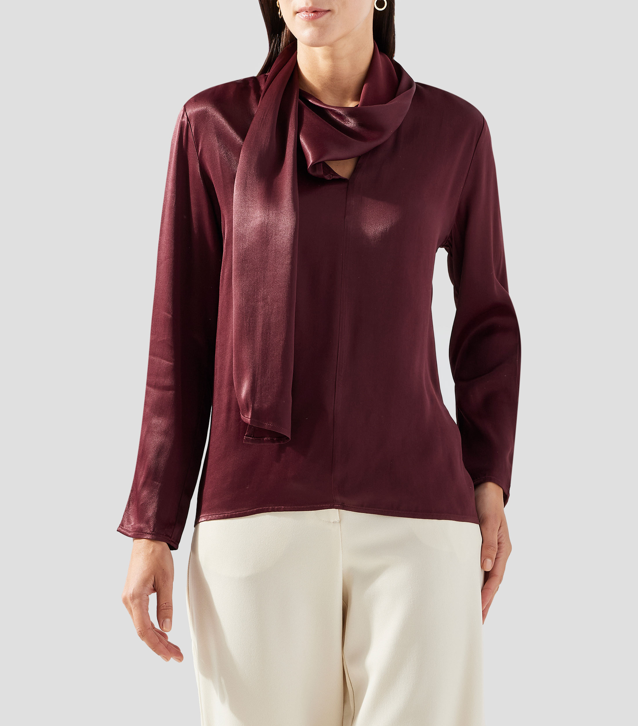 Blusa lisa manga larga Mujer