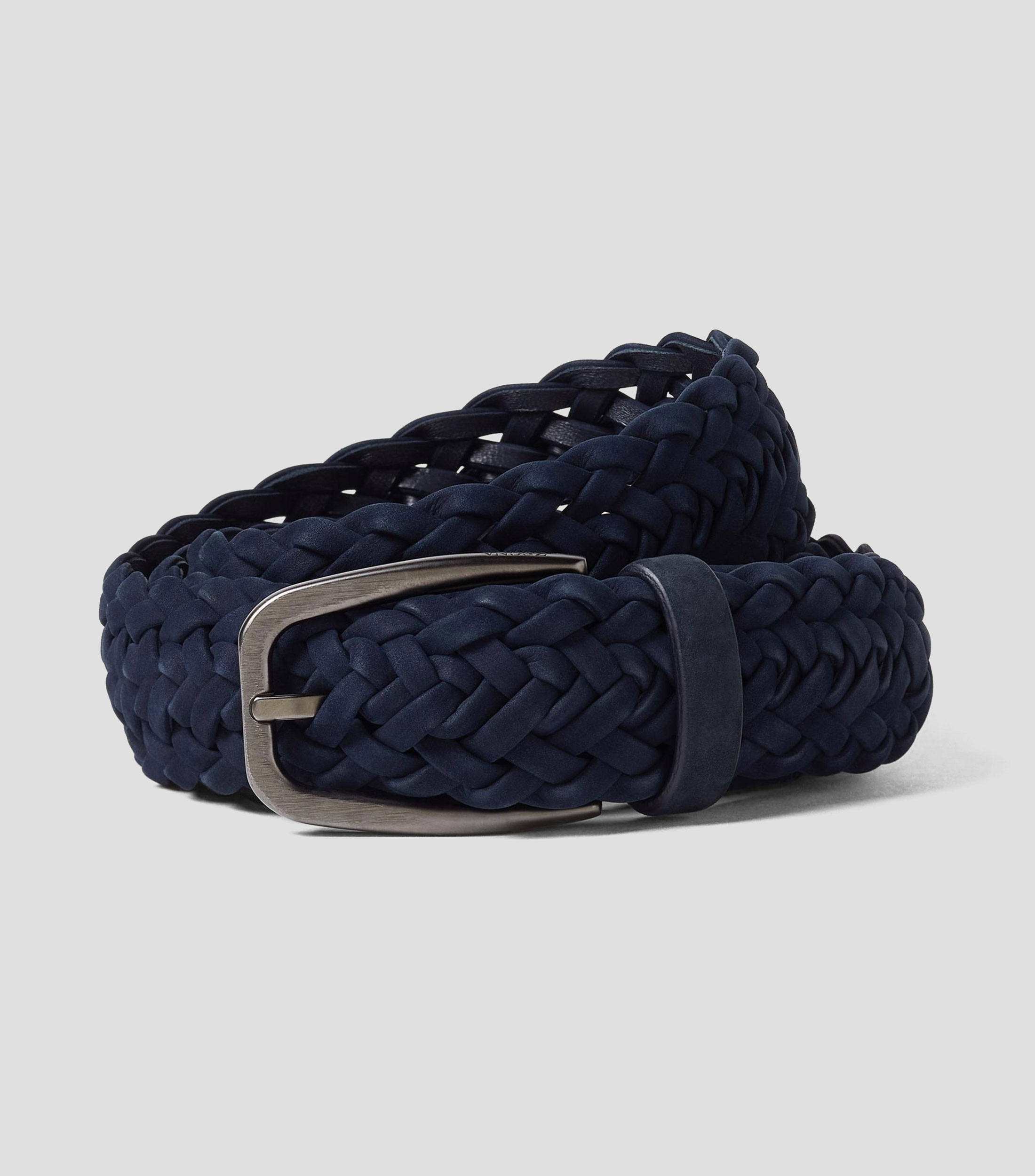 Cinturón en nobuk azul oscuro casual trenzado Hombre
