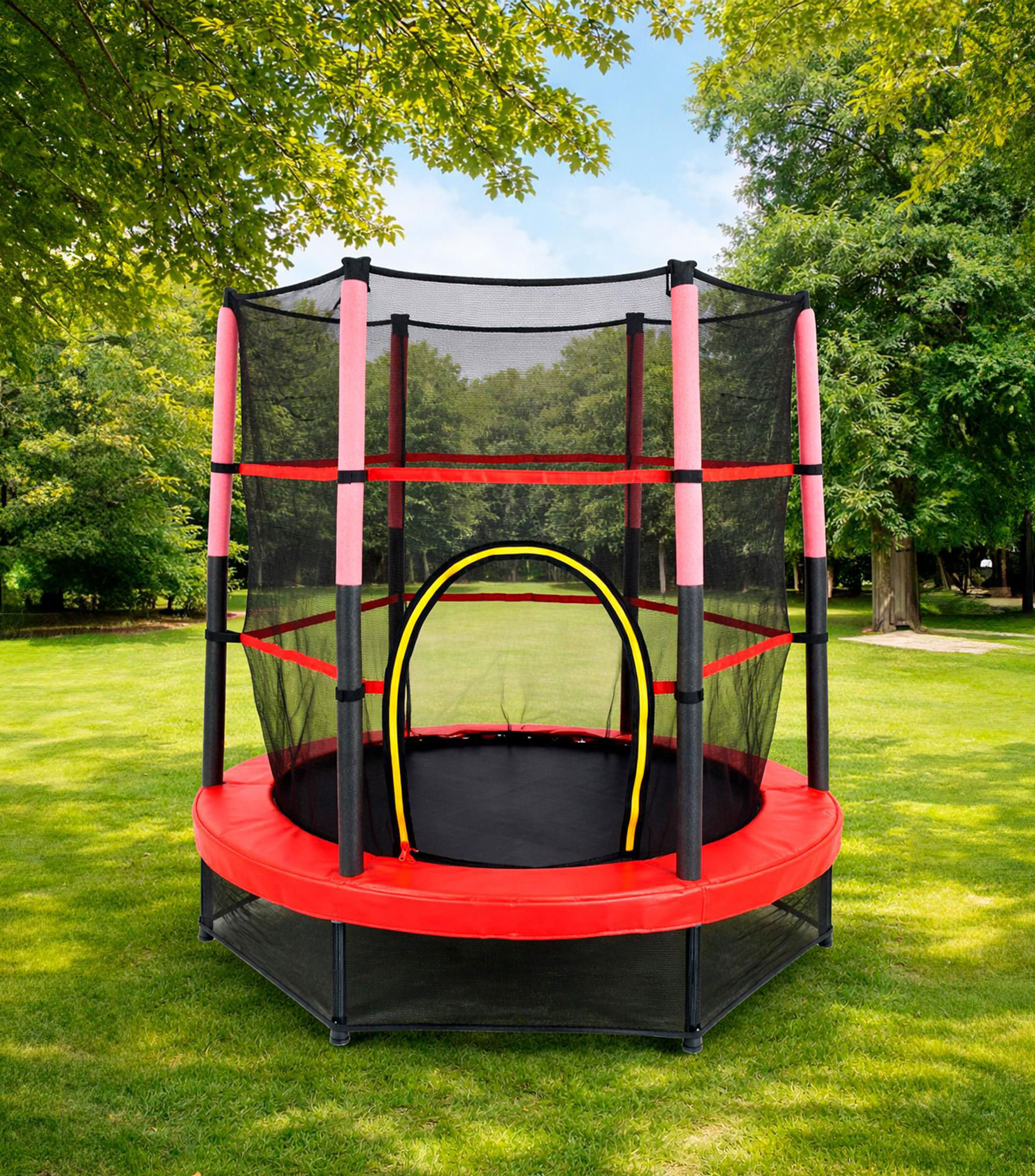 Trampolín con malla protectora
