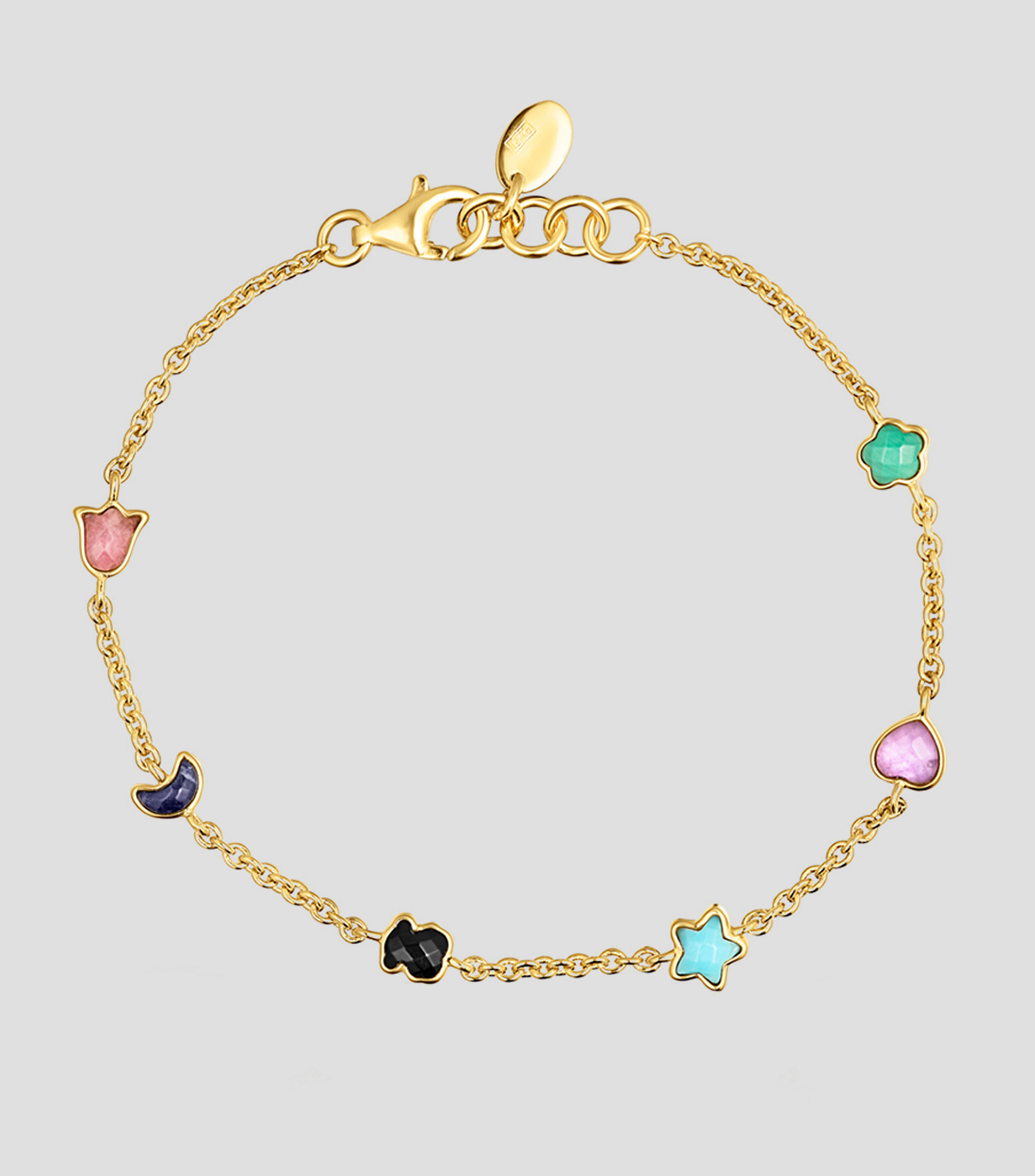 Pulsera en plata con rodonita, sodalita, onix, turquesa, amatista y malaquita Mujer