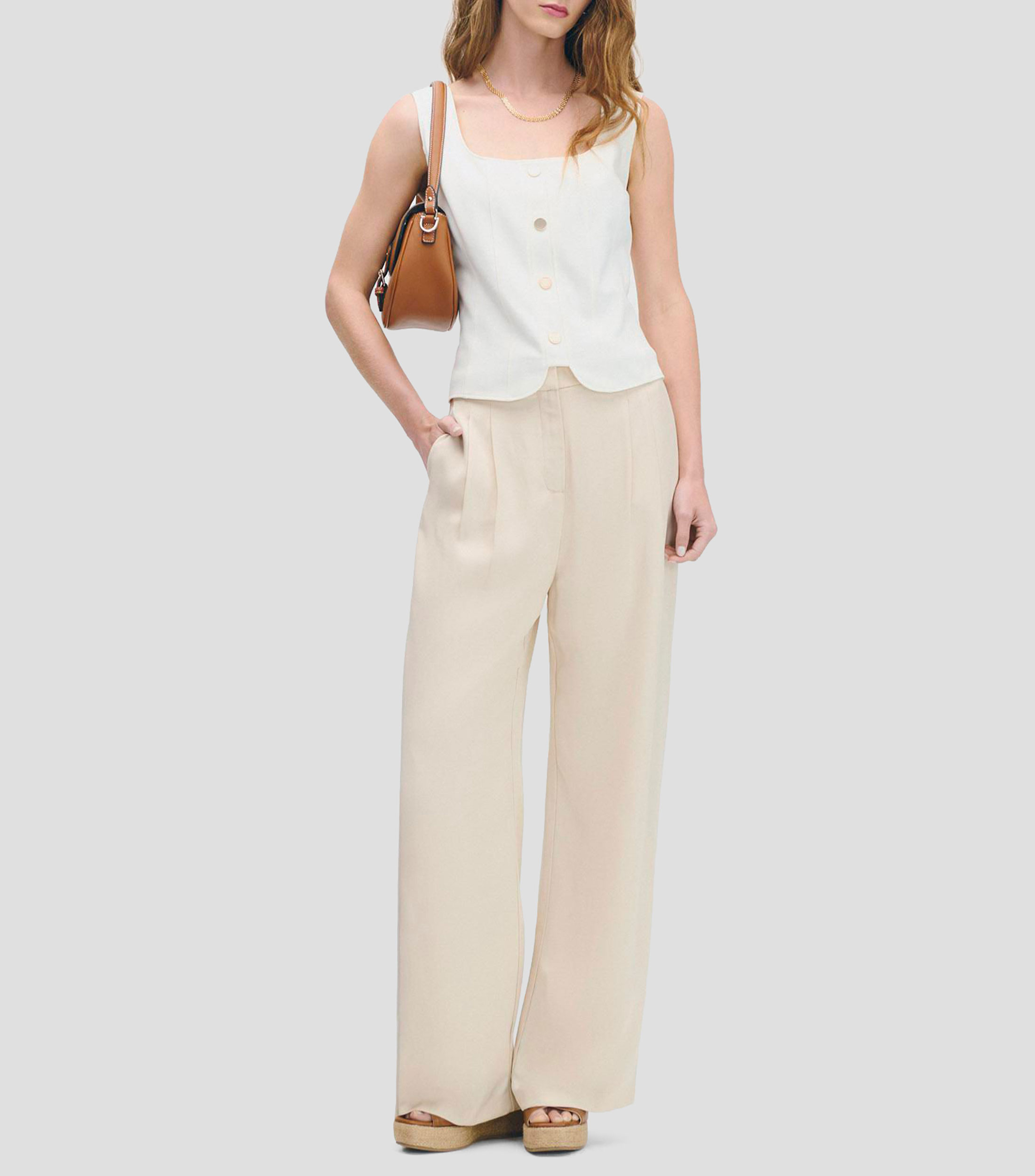 Blusa de punto escote cuadrado corte regular Mujer