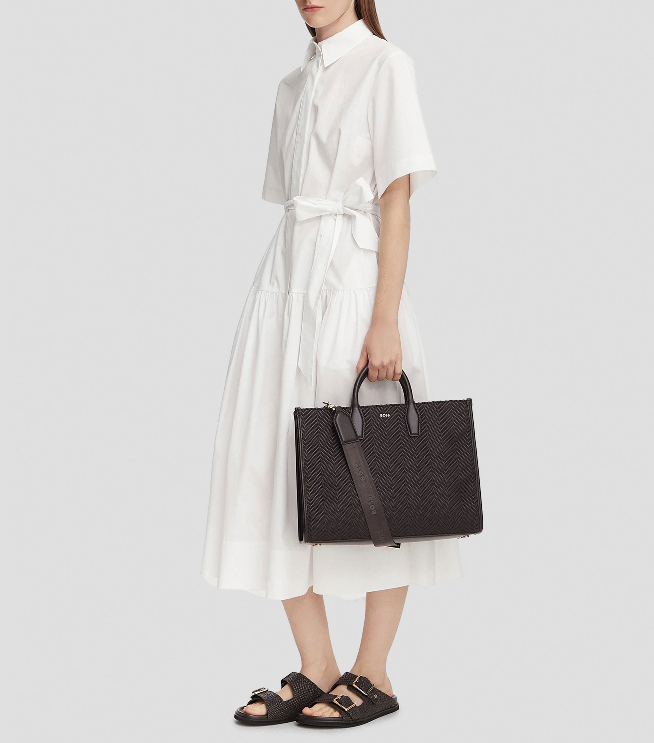 Bolsa tote lisa con detalle texturizado Mujer