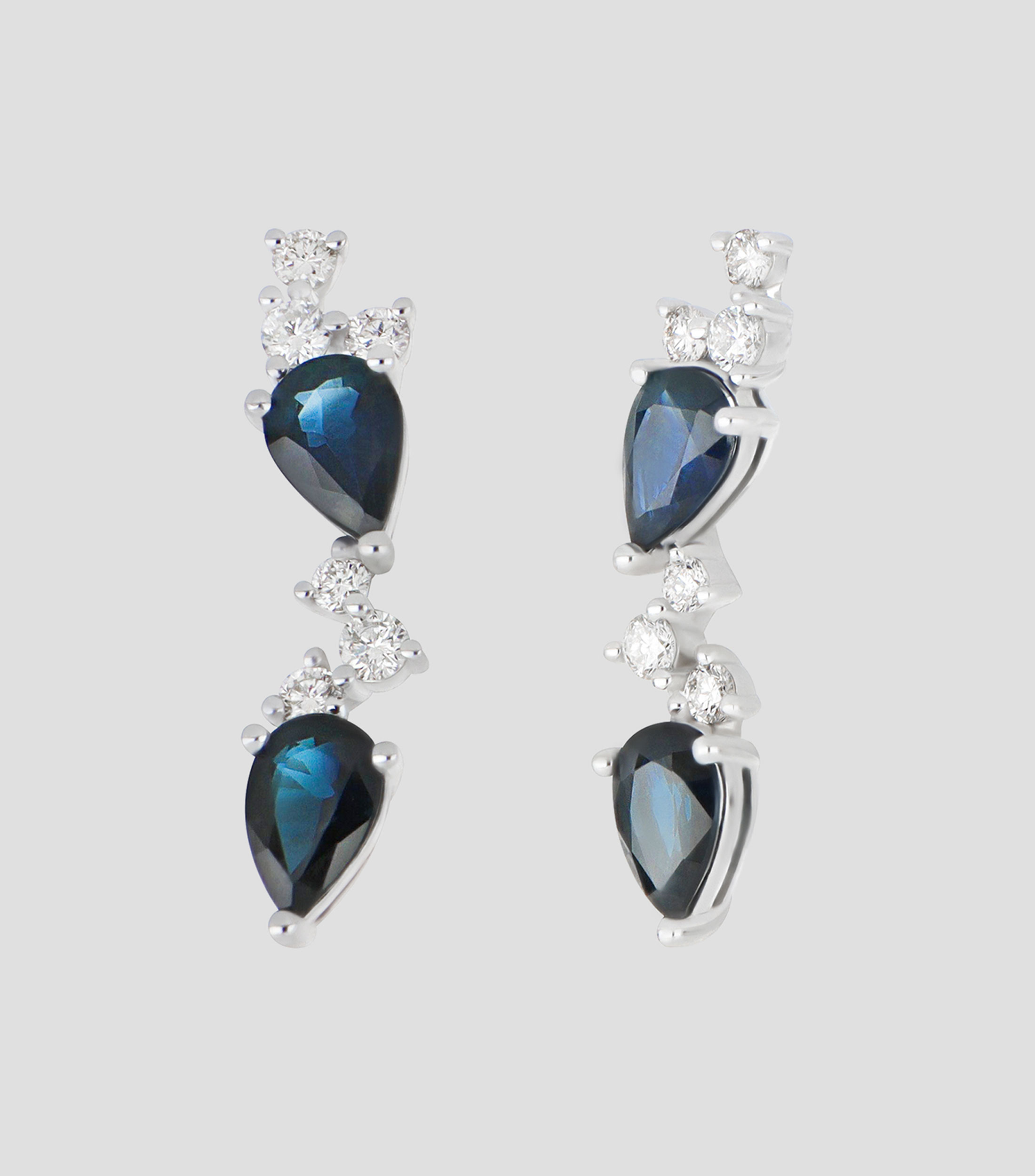 Aretes en oro blanco de 14 kilates con zafiros y diamantes Mujer