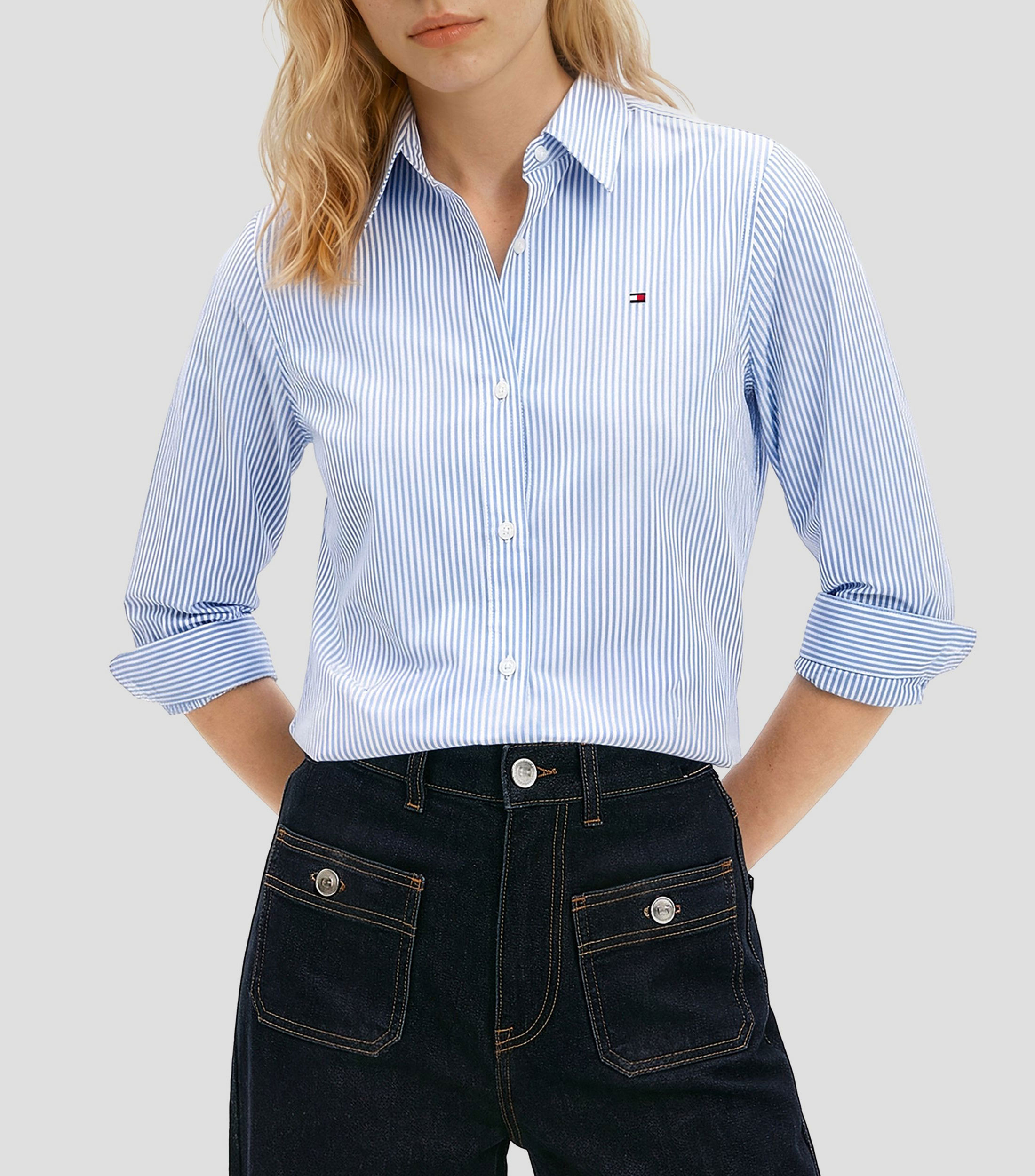Camisa con rayas manga larga Mujer
