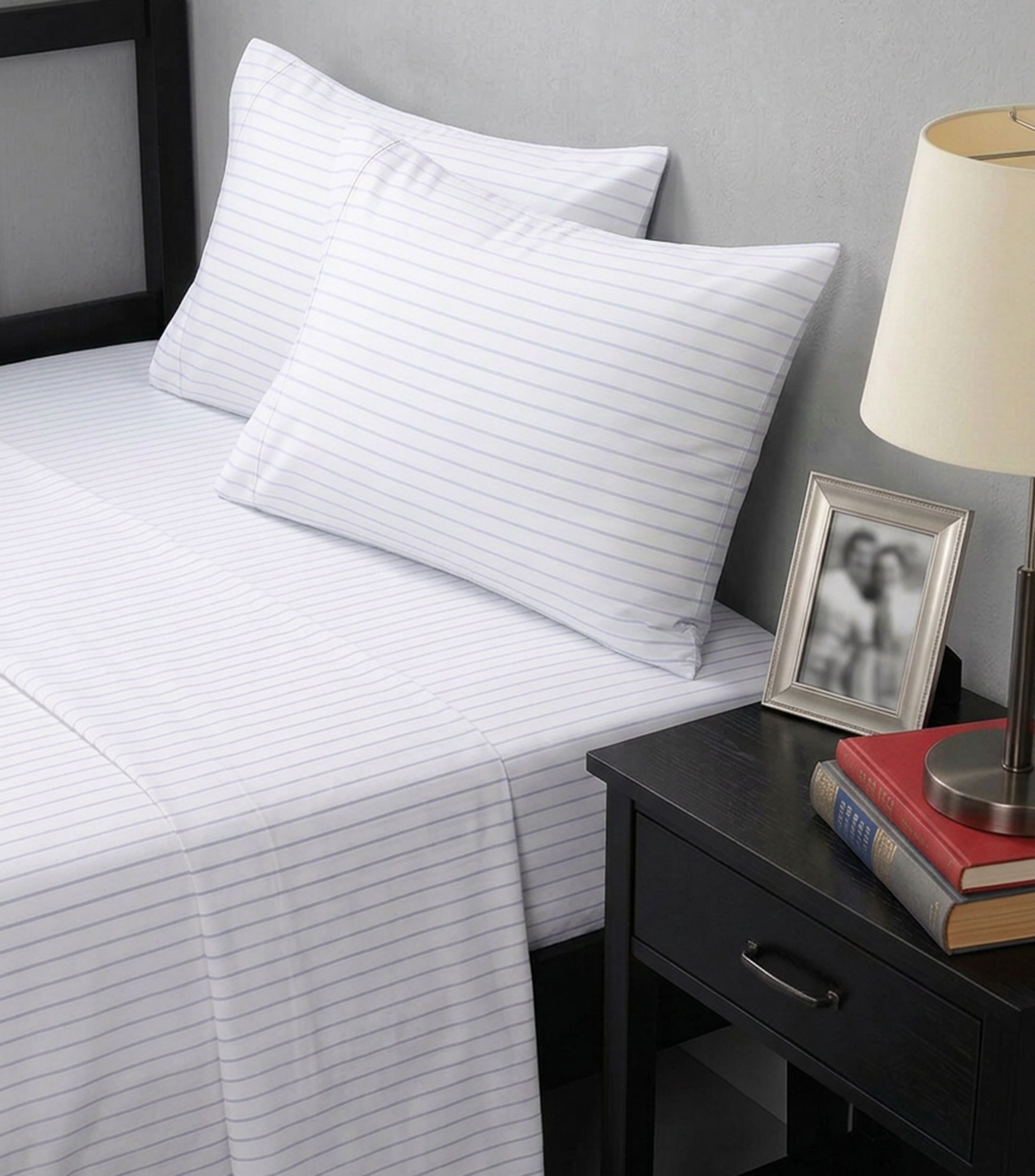 Juego de sábanas King Size en algodón Spencer Stripe azul