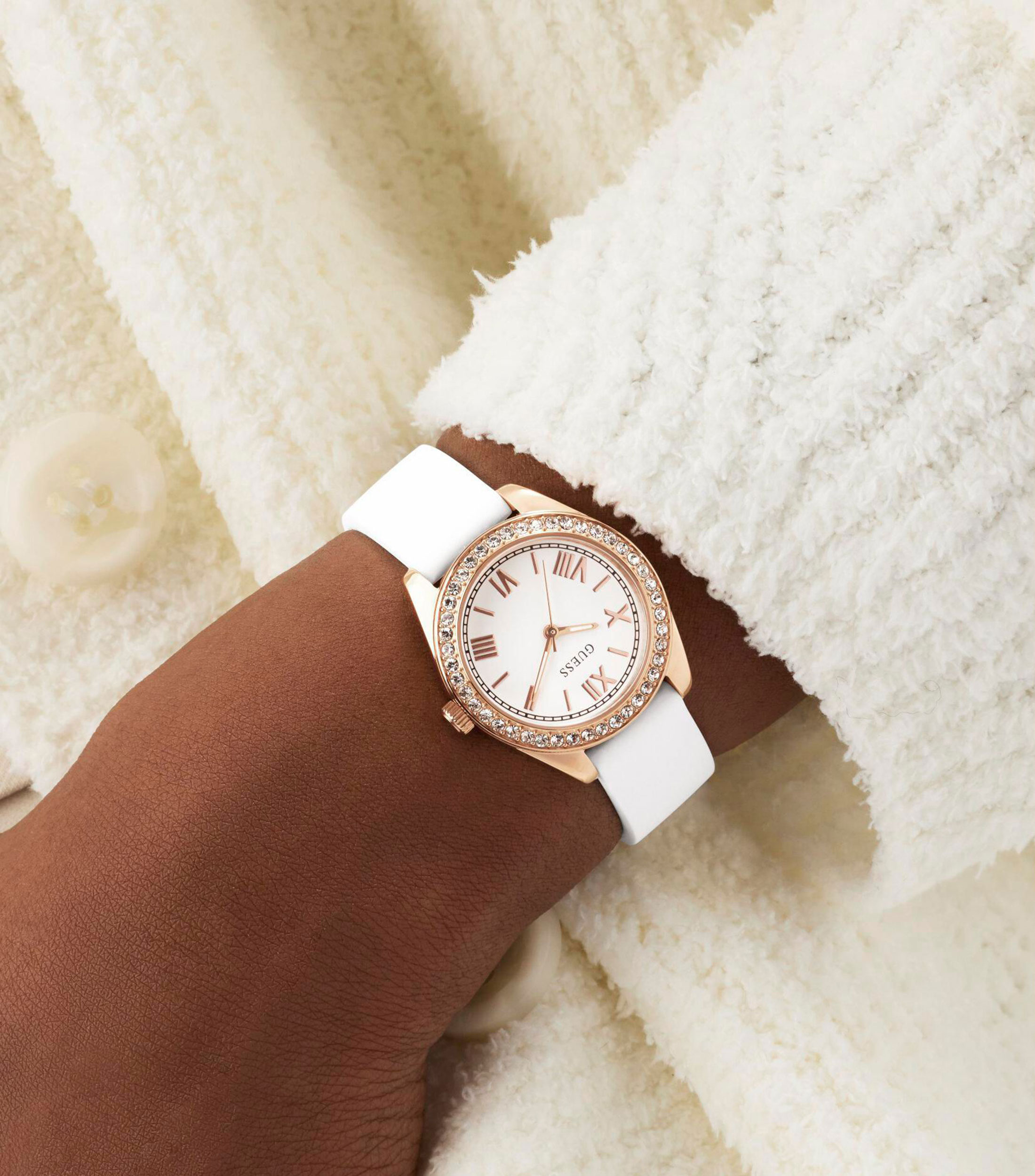 Reloj para Mujer Mini Luna de vestir Blanco, Oro Rosa