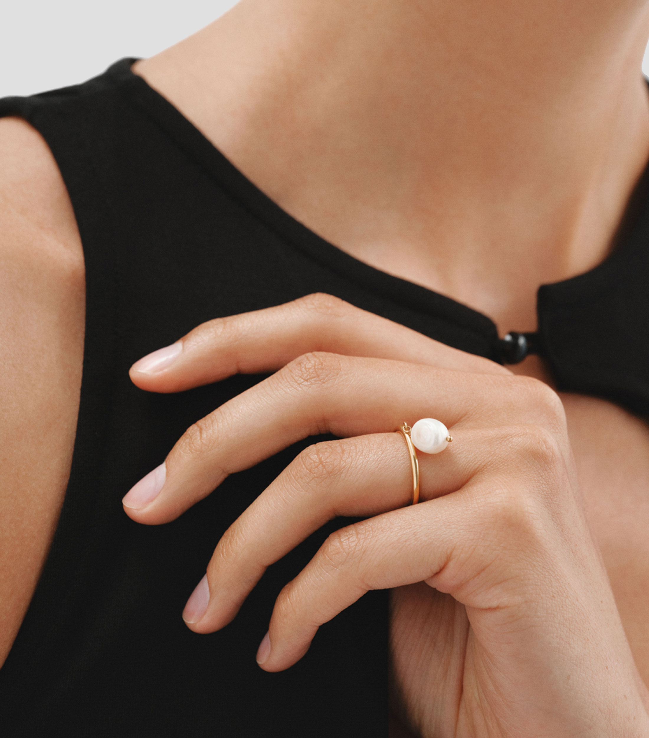 Anillo en plata .925 con perla colgante Mujer