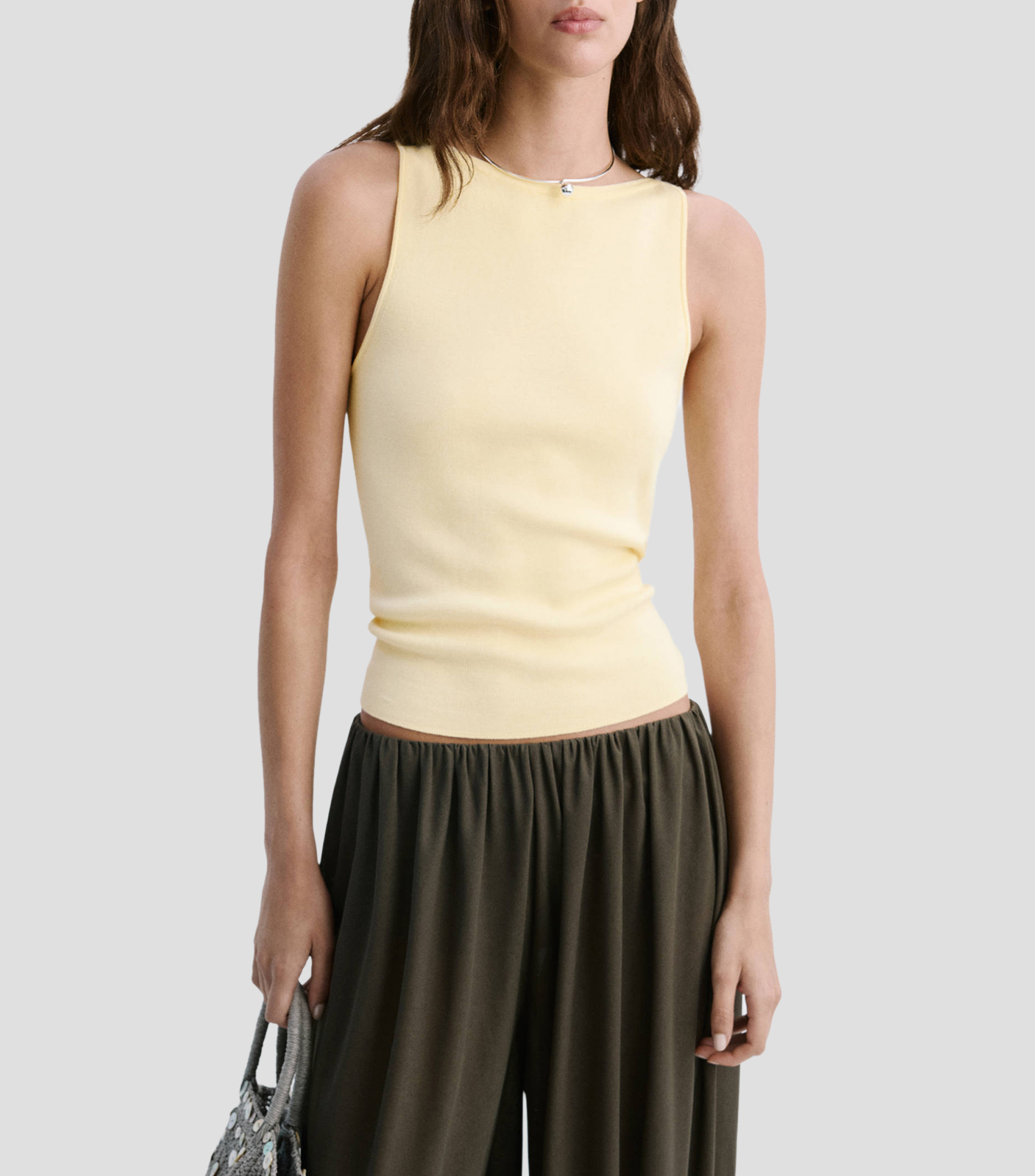 Top cuello redondo sin mangas liso Mujer