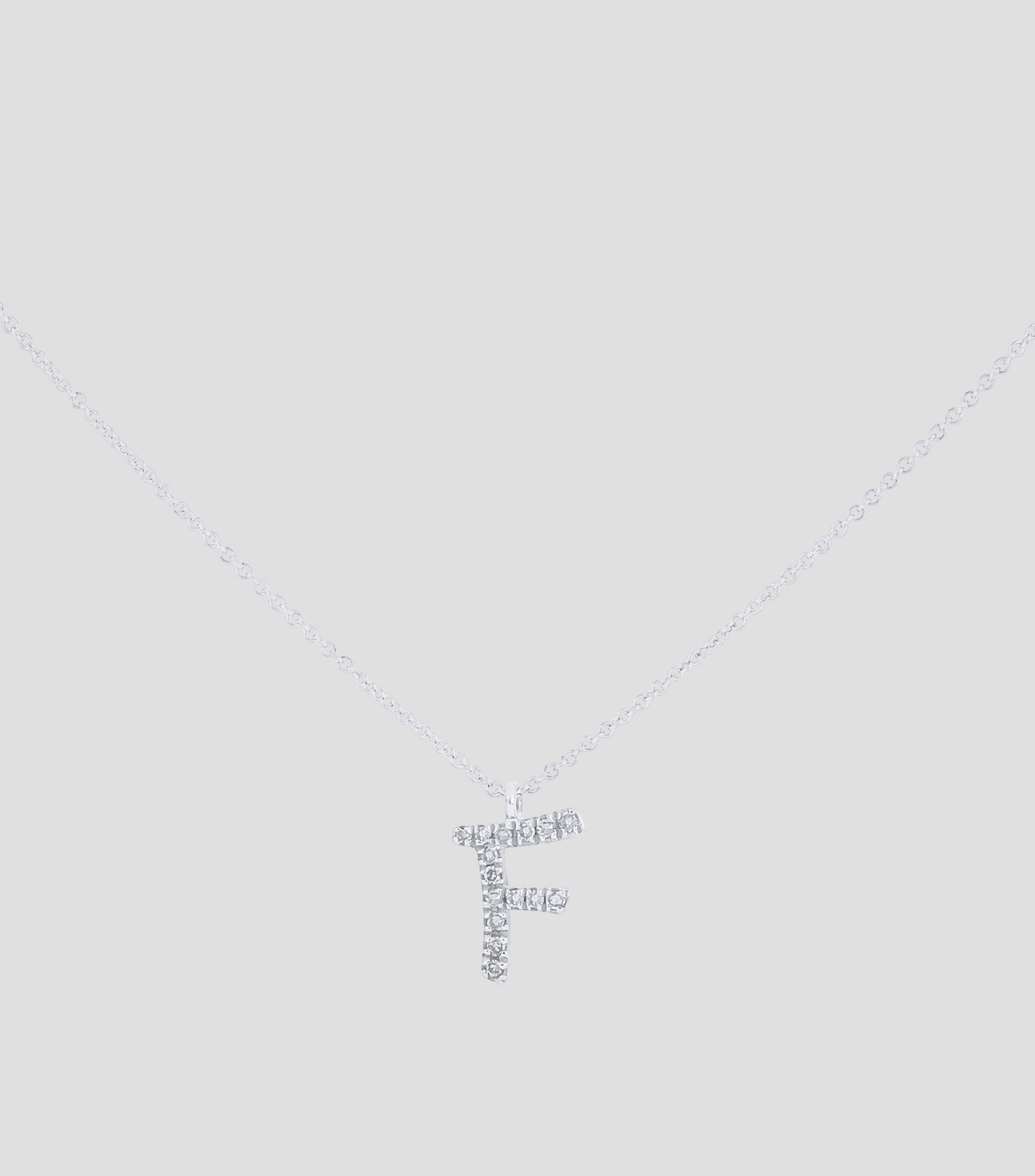 Dije en letra "F" y cadena en Oro blanco 14 Kts Mujer