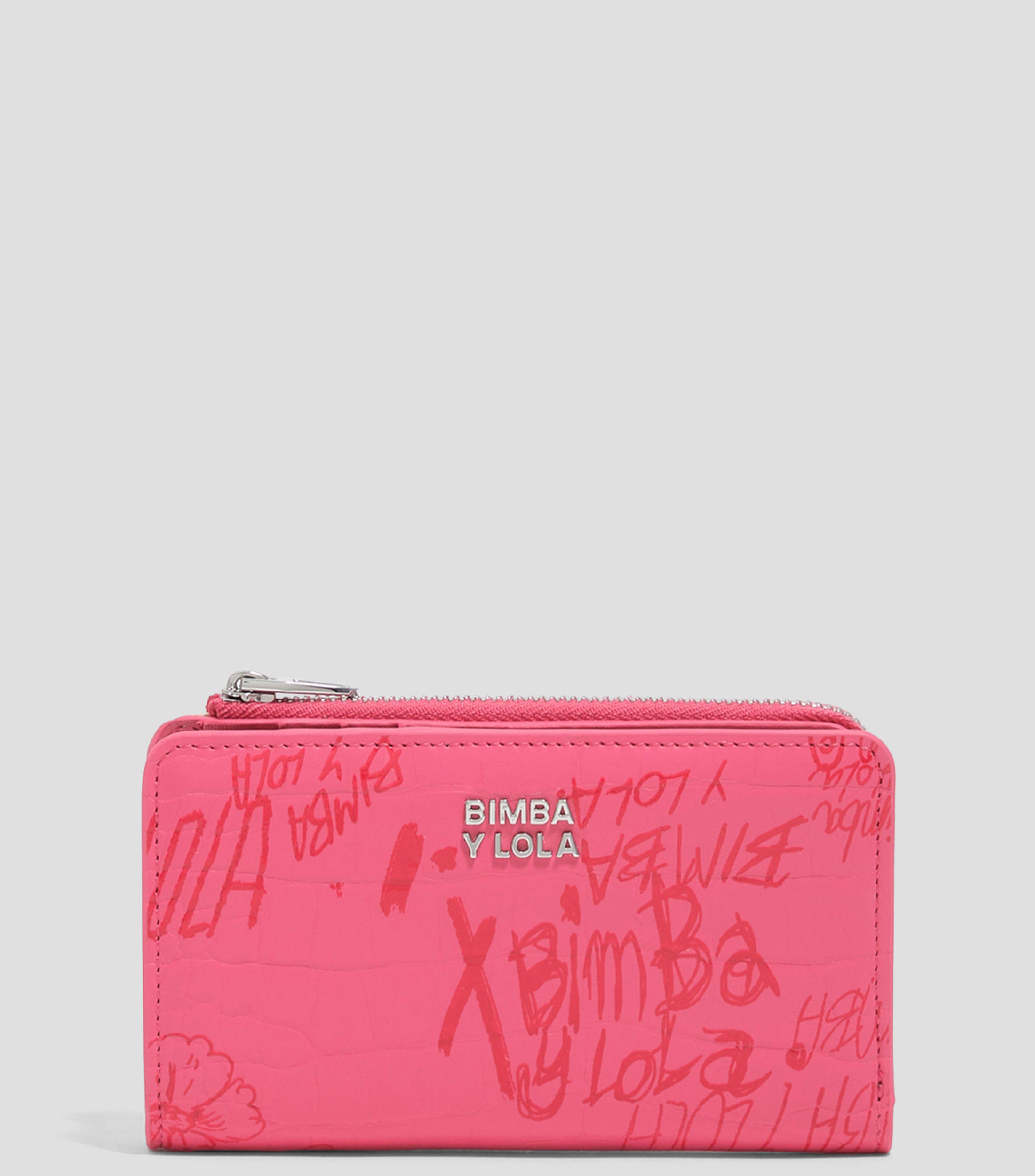 Cartera compacta textura brillo print Bimba logos rosa baya Mujer