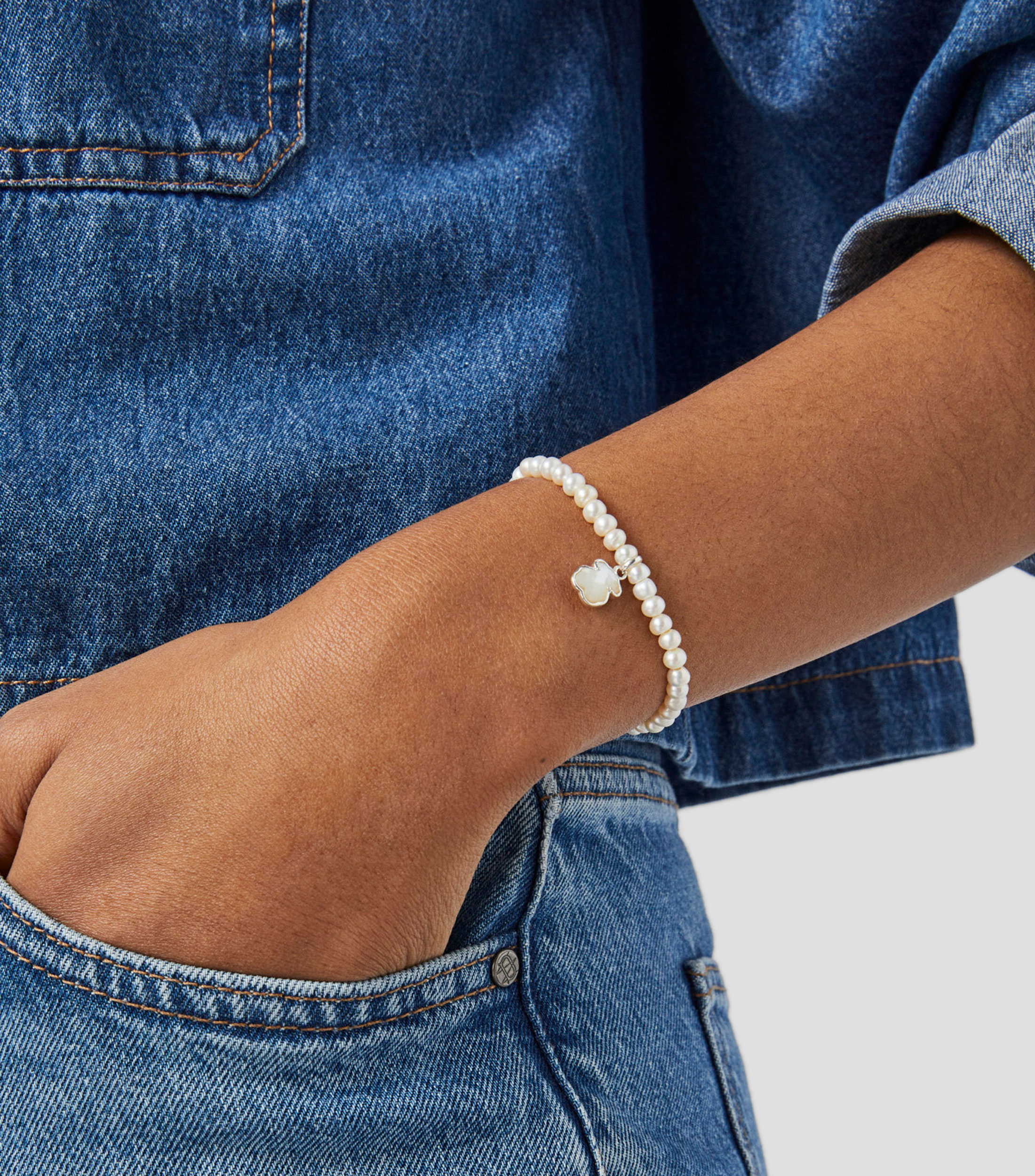 Pulsera elástica Blanca con perlas Icon Color Mujer