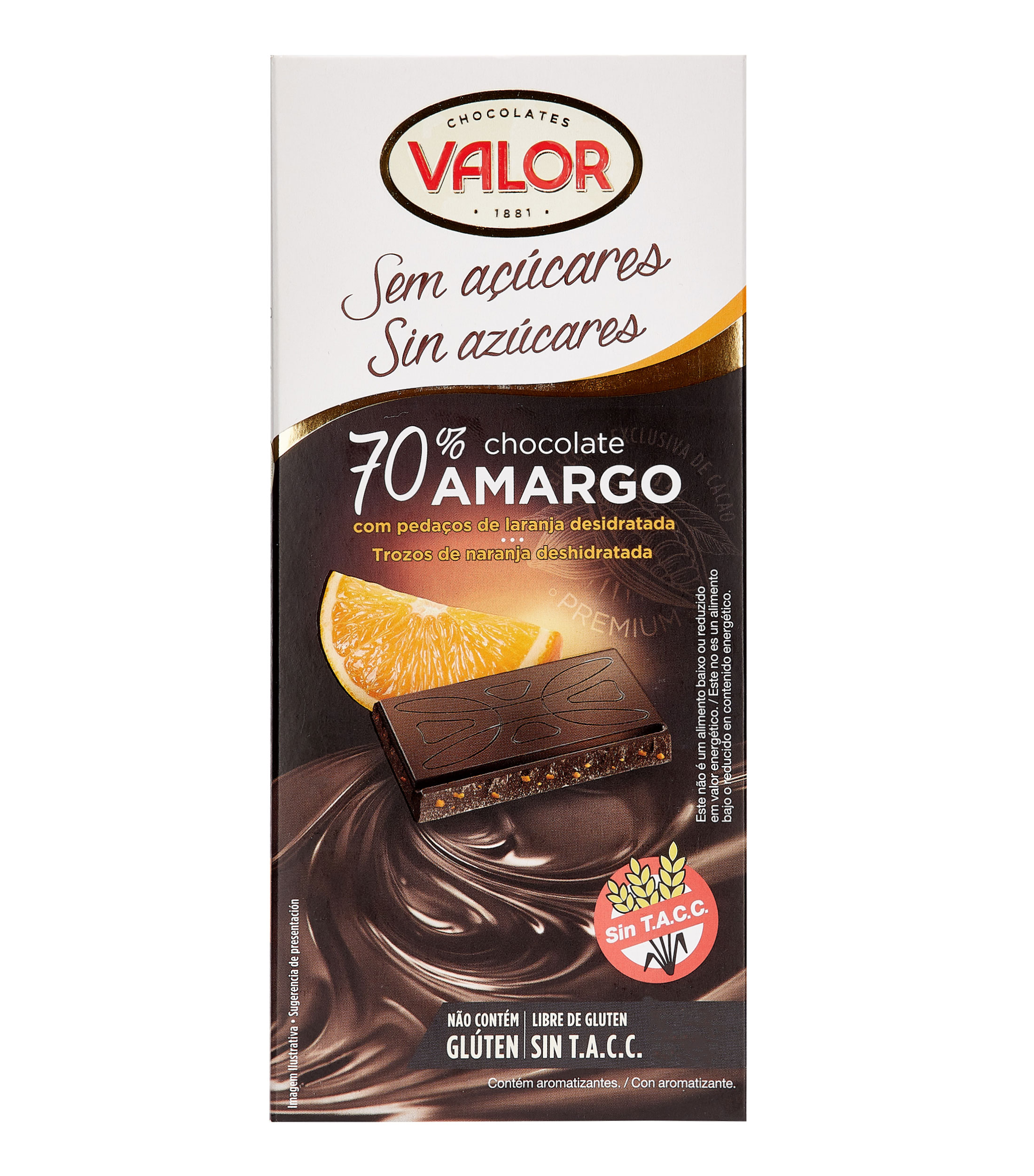 Chocolate amargo con trozos de naranja, 100 g