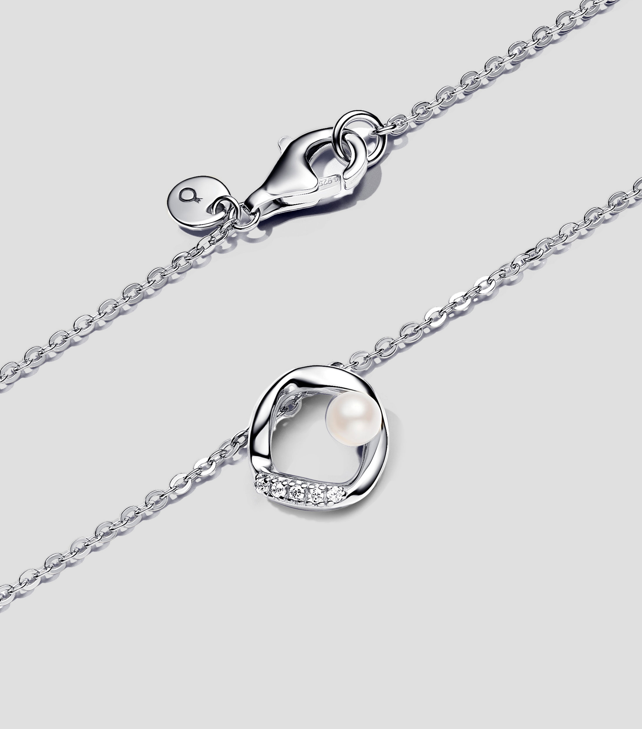 Collar en Plata .925 Circulo Forma Organica en Pave y Perla Cultivada de Agua Dulce Mujer