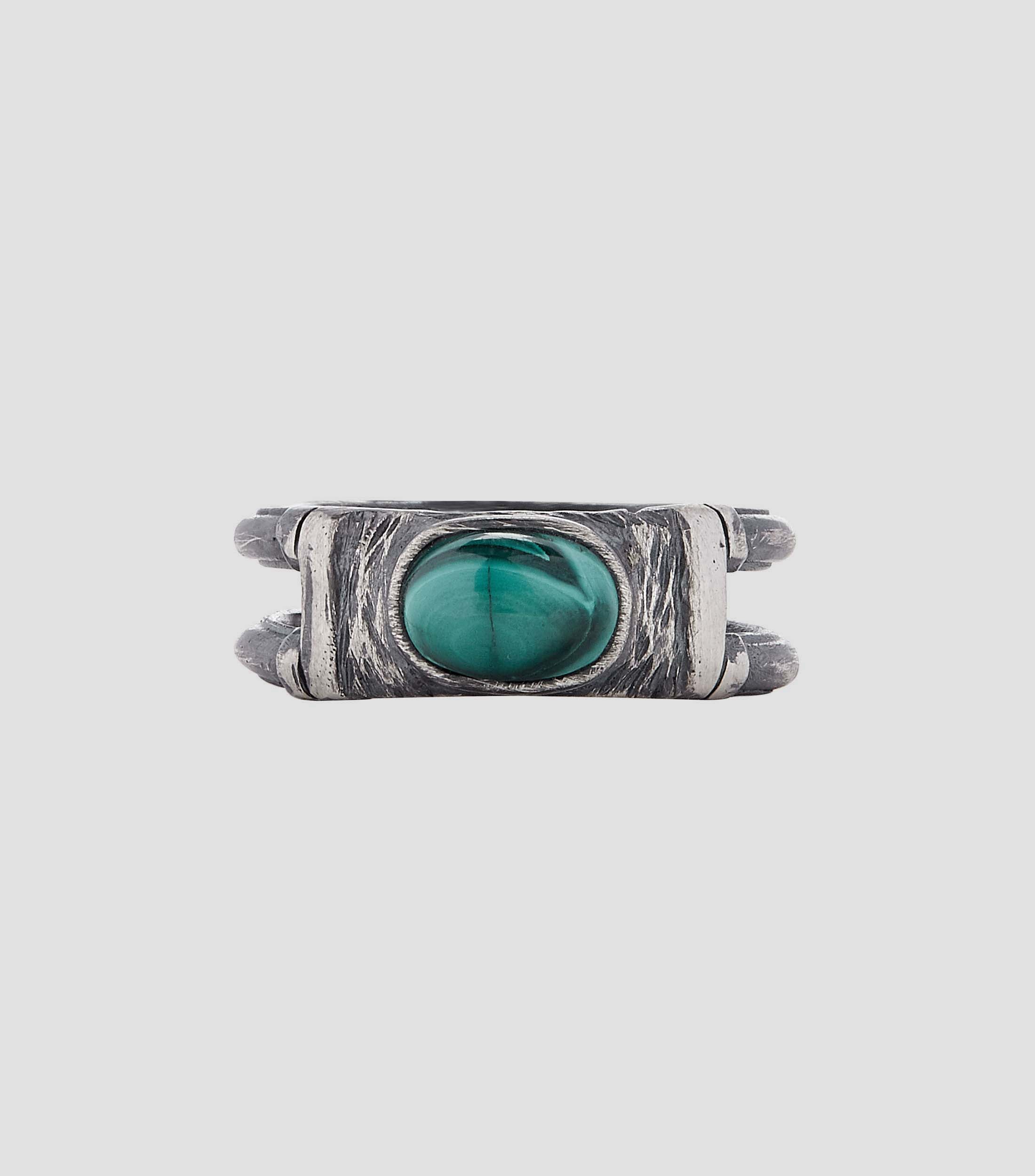 Anillo en plata .925 de banda y piedra verde Hombre Talla 27