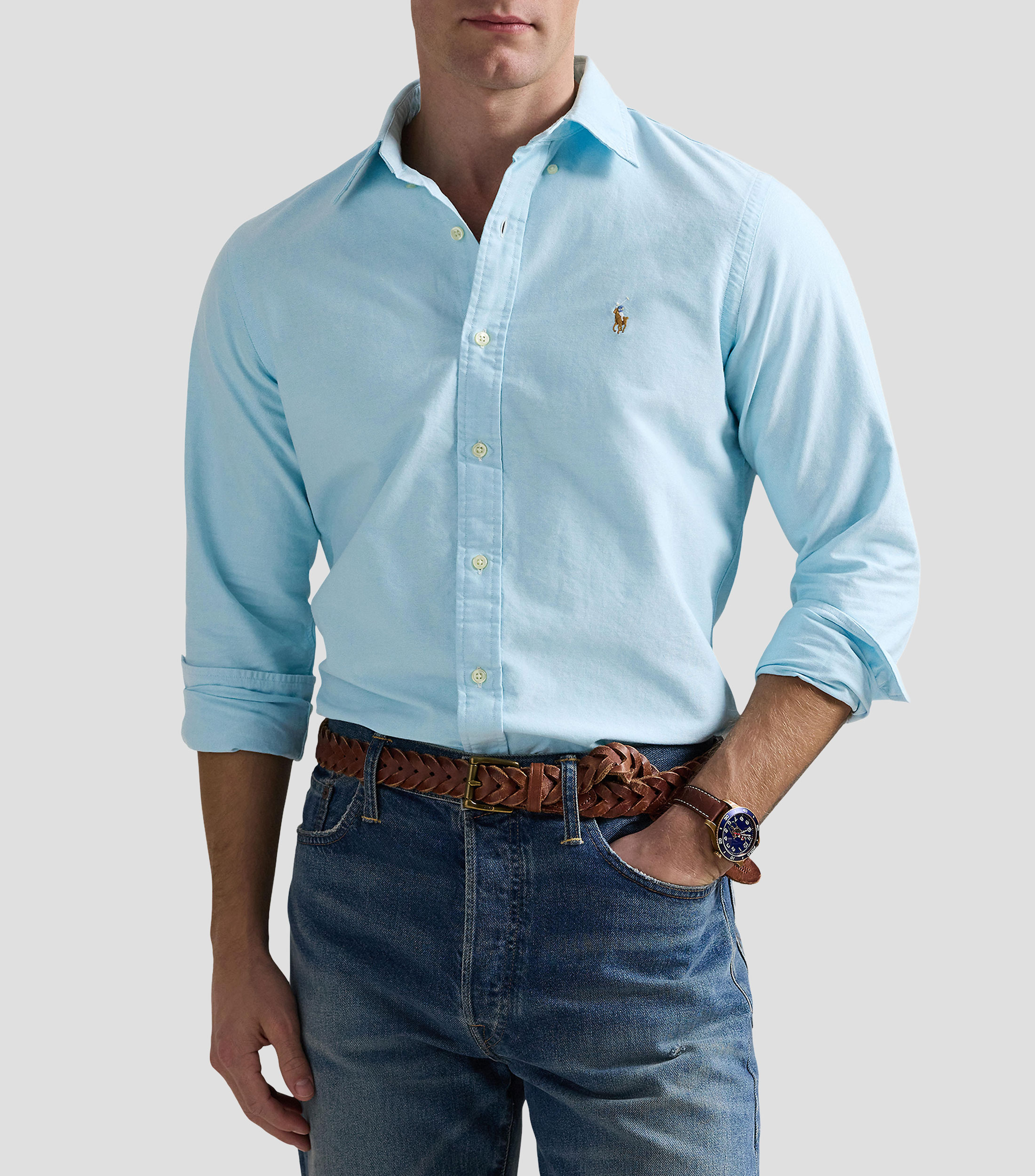 Camisa lisa manga larga Hombre
