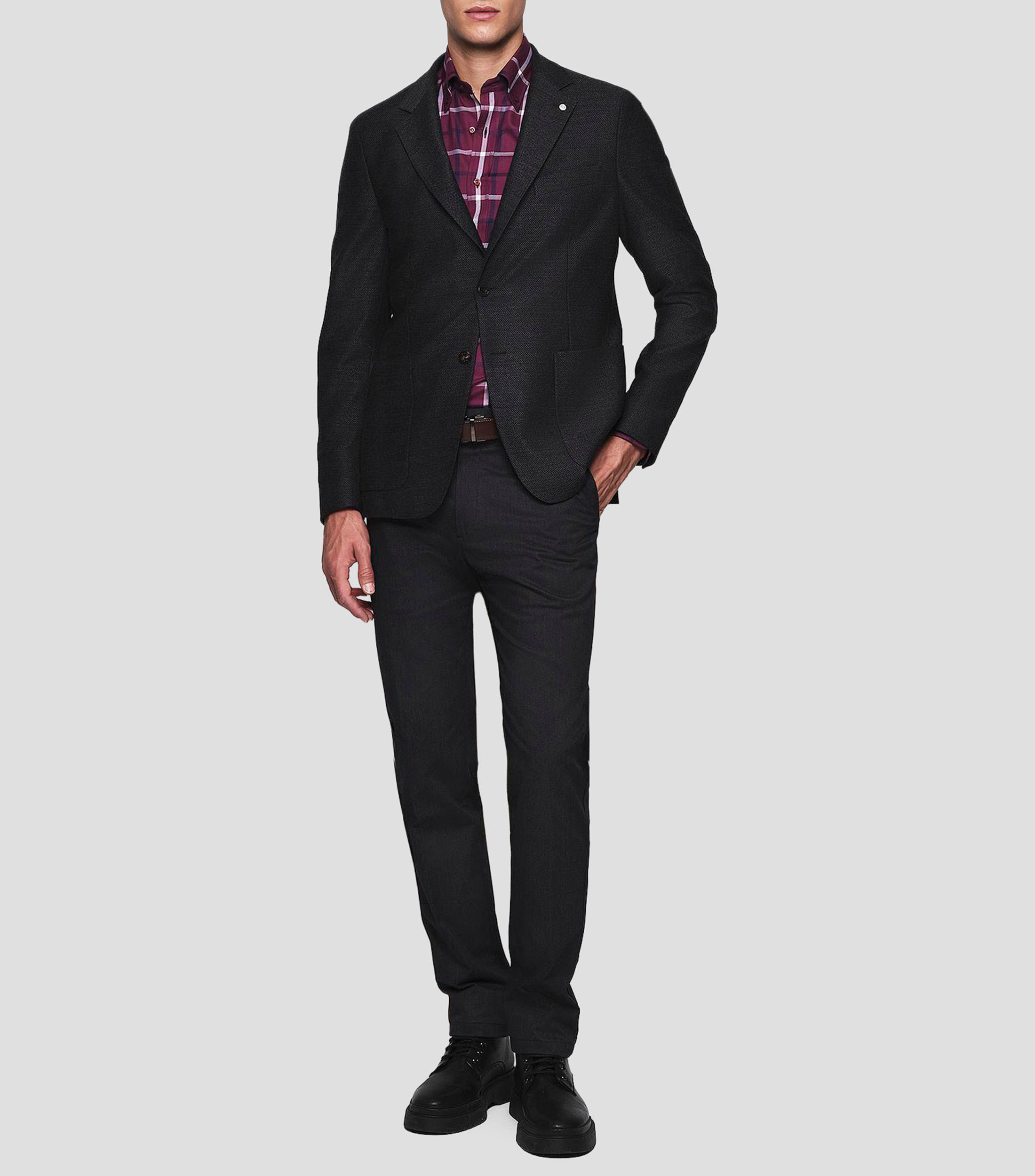 Camisa con cuadros manga larga Hombre