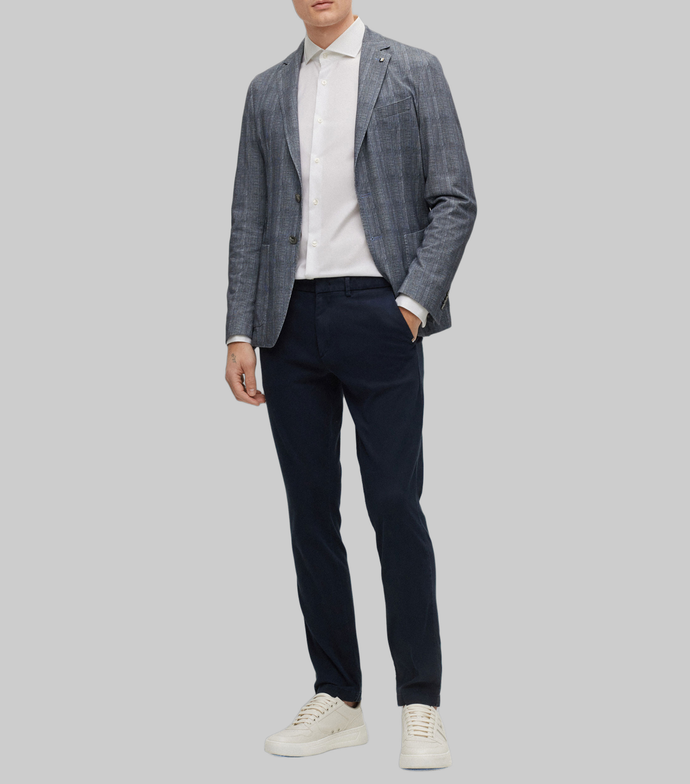 Camisa slim de algodón elástico con puños dobles Hombre
