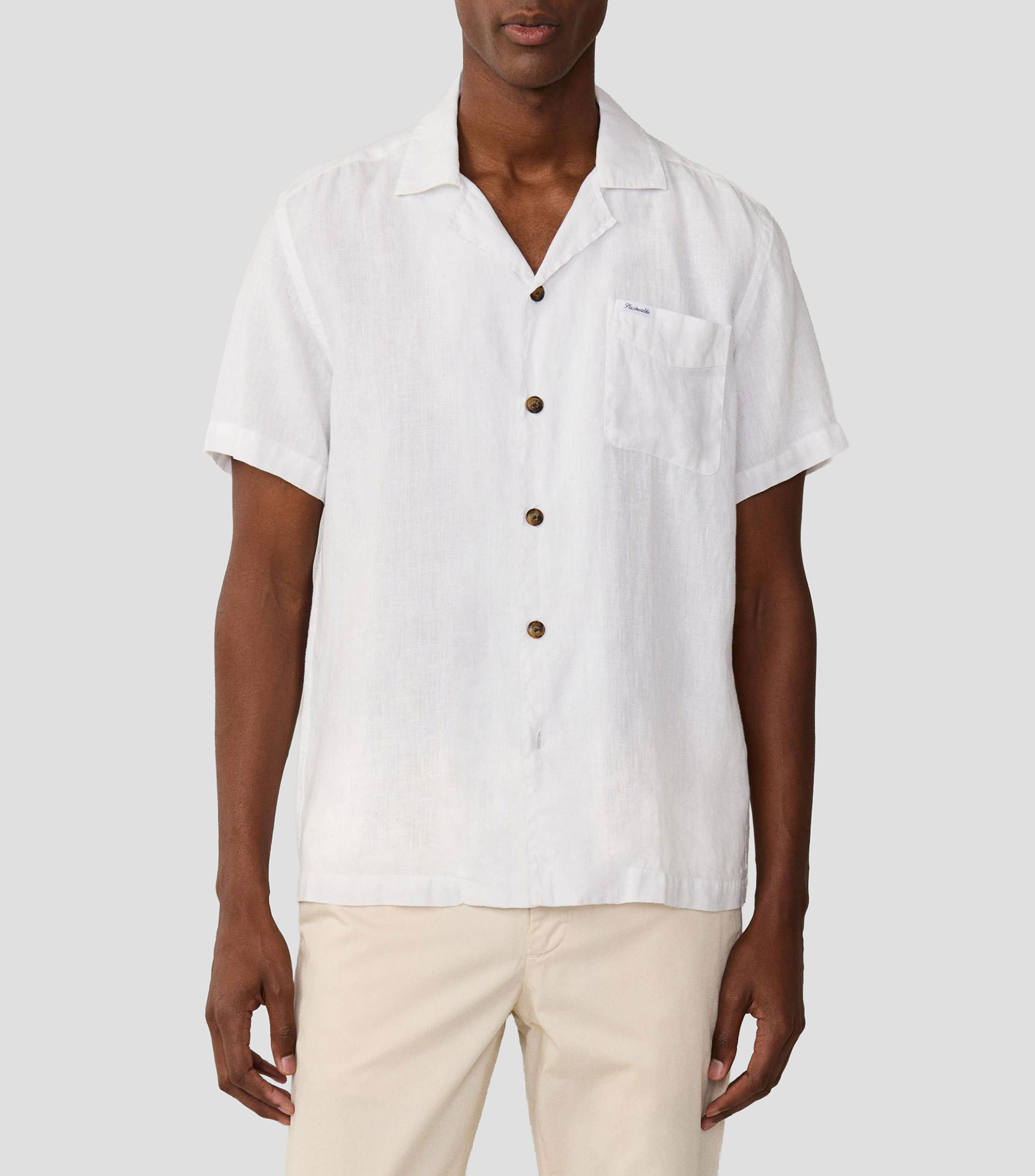 Camisa lisa de lino manga corta Hombre