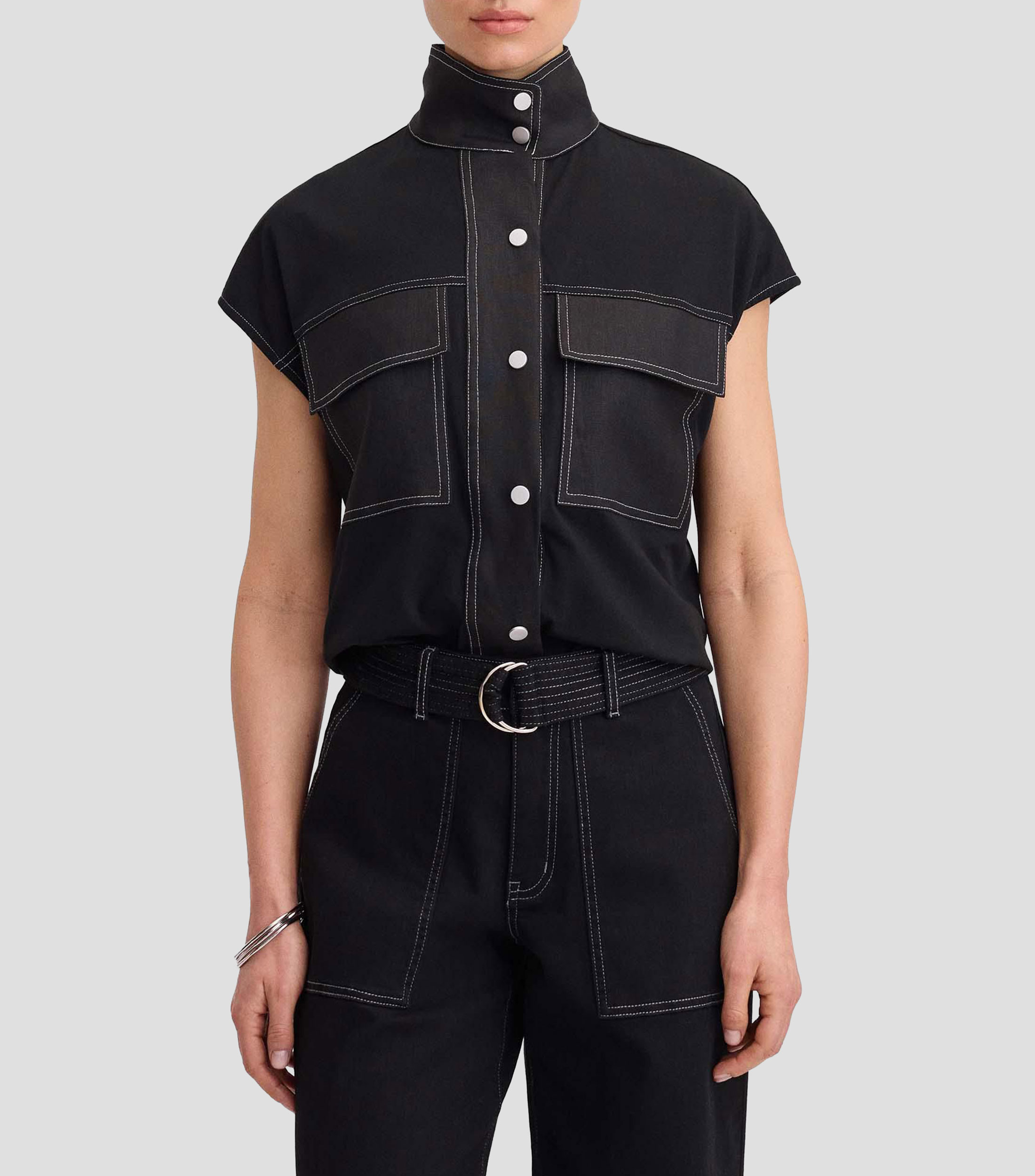 Camisa lisa con manga corta Mujer
