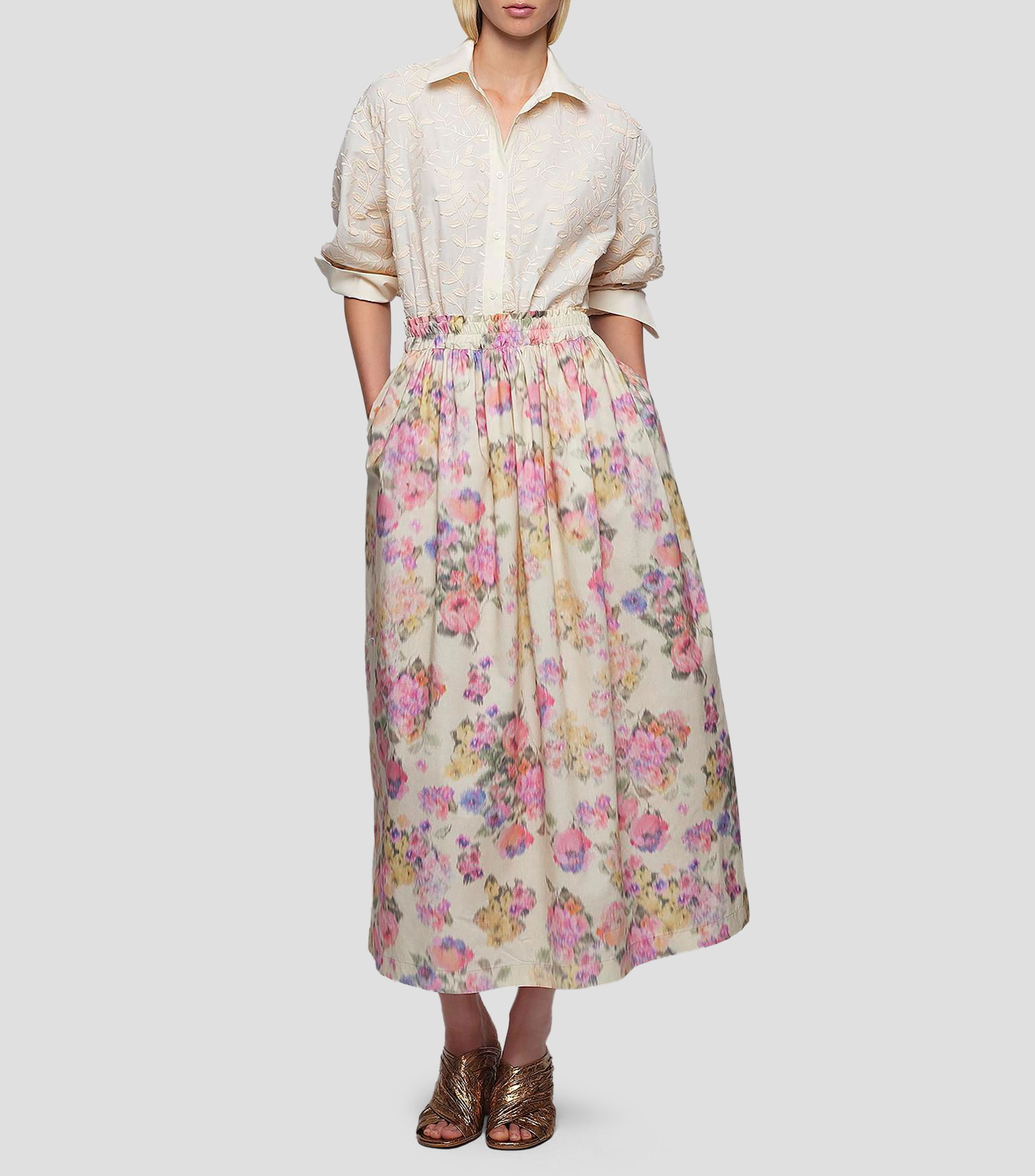 Camisa bordada con manga larga Mujer