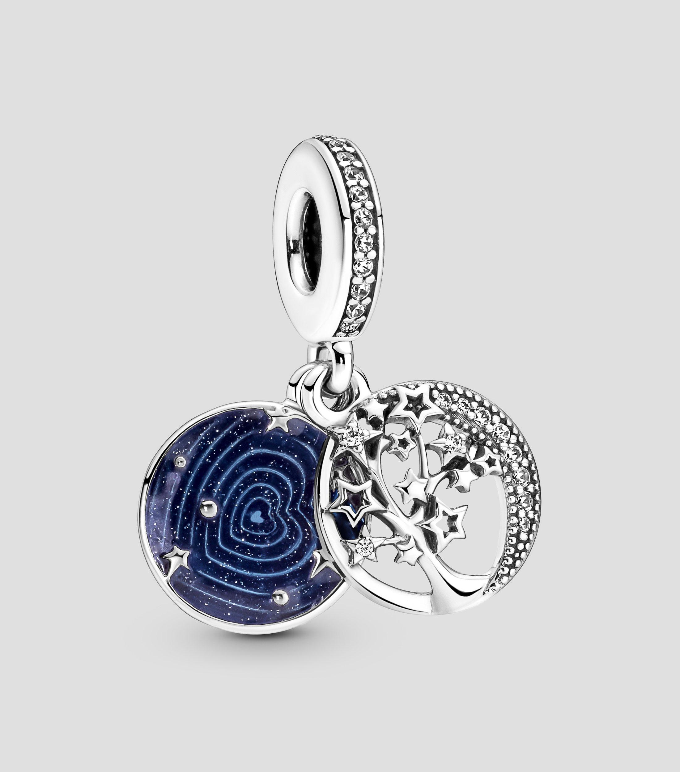 Charm Doble en plata de ley Árbol y Luna de la Galaxia Mujer