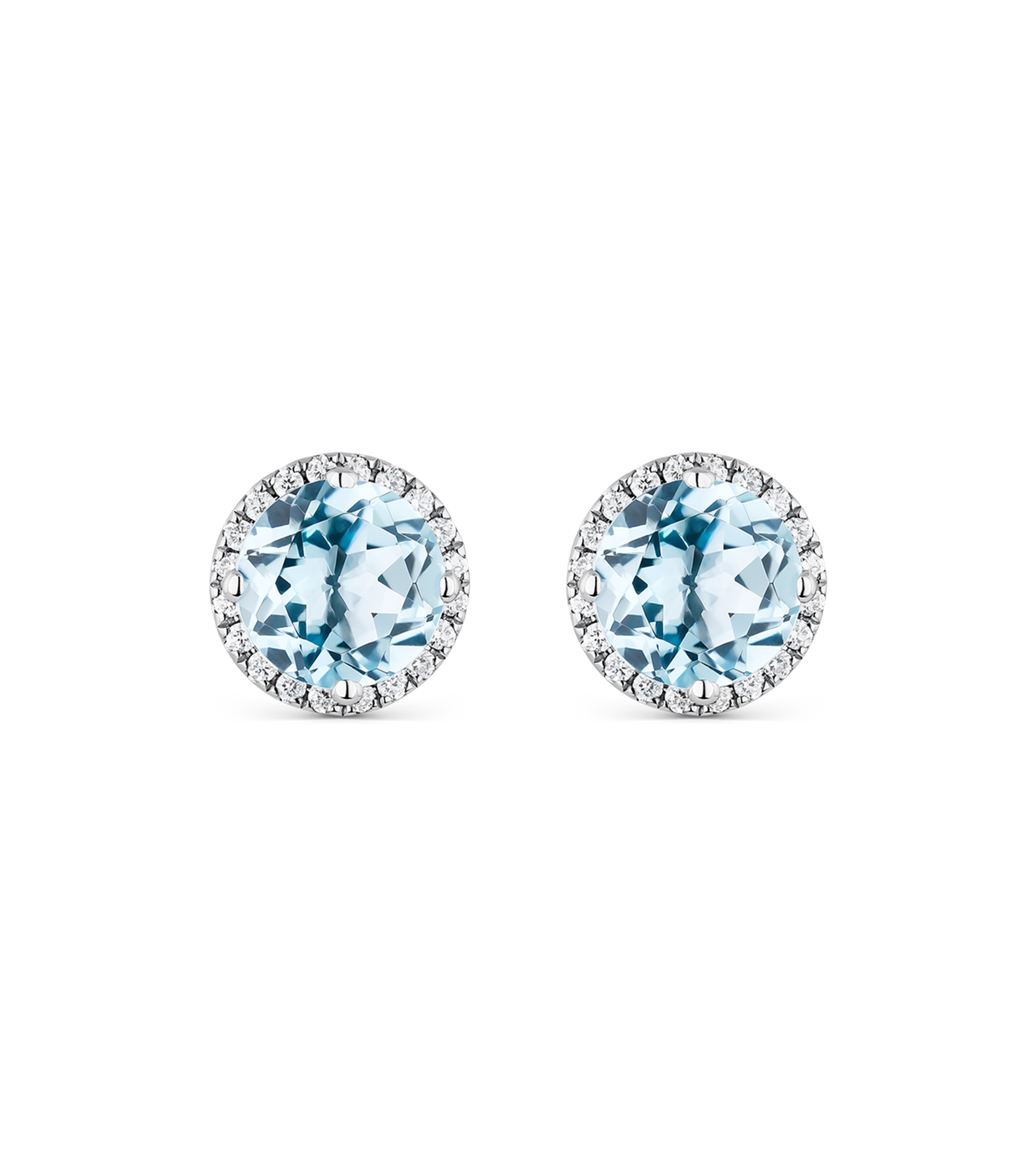 Pendientes De Oro Blanco Con Circonitas Y Topacio Azul