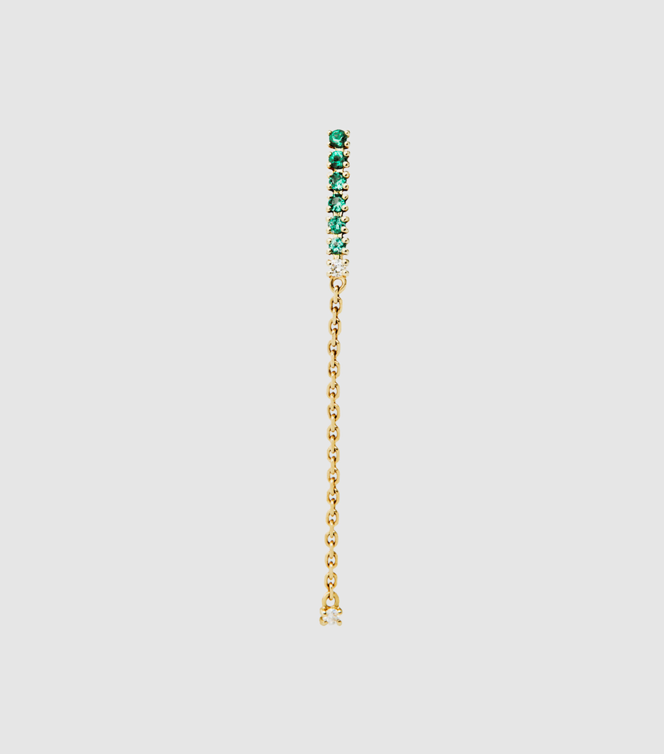 Pendiente largo individual en oro amarillo de 9 Kilates con esmeraldas y diamantes Great Three Mujer
