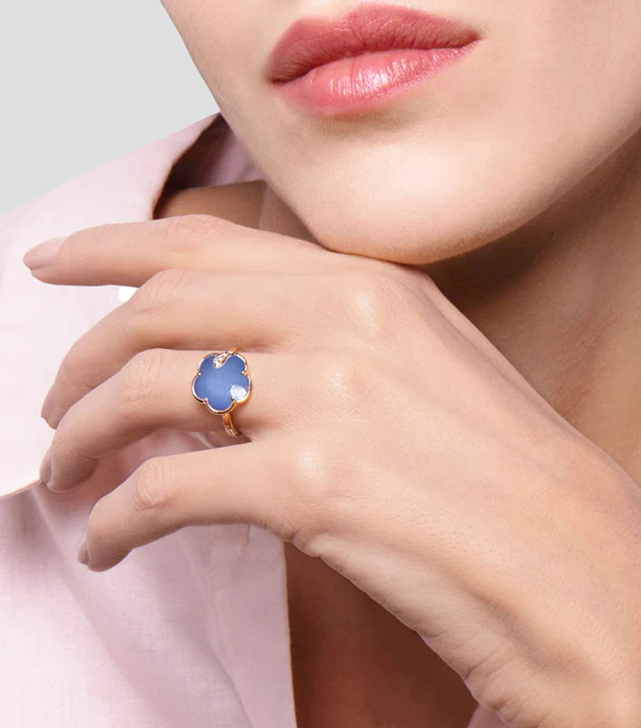 Anillo en Oro 18 kilates Petit Joli con Lapislazuli, Agata blanca, Diamantes Mujer