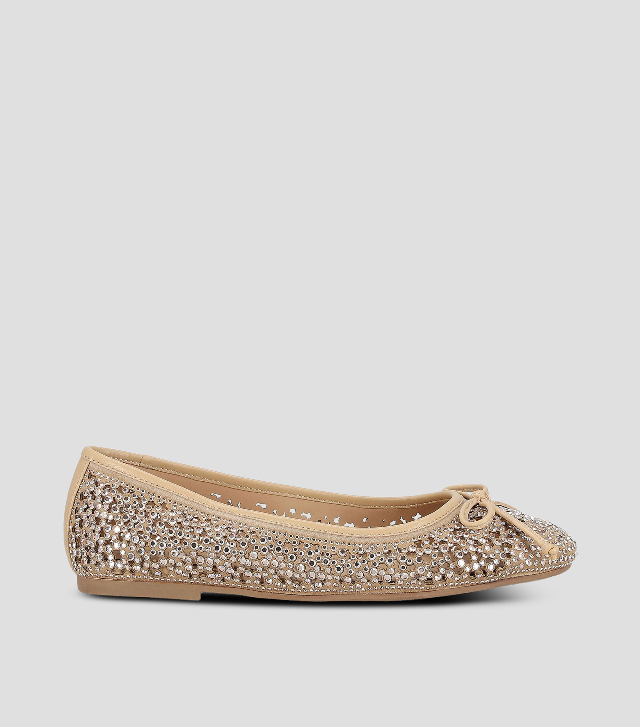 Flats en piel media luna con pedrería Mujer