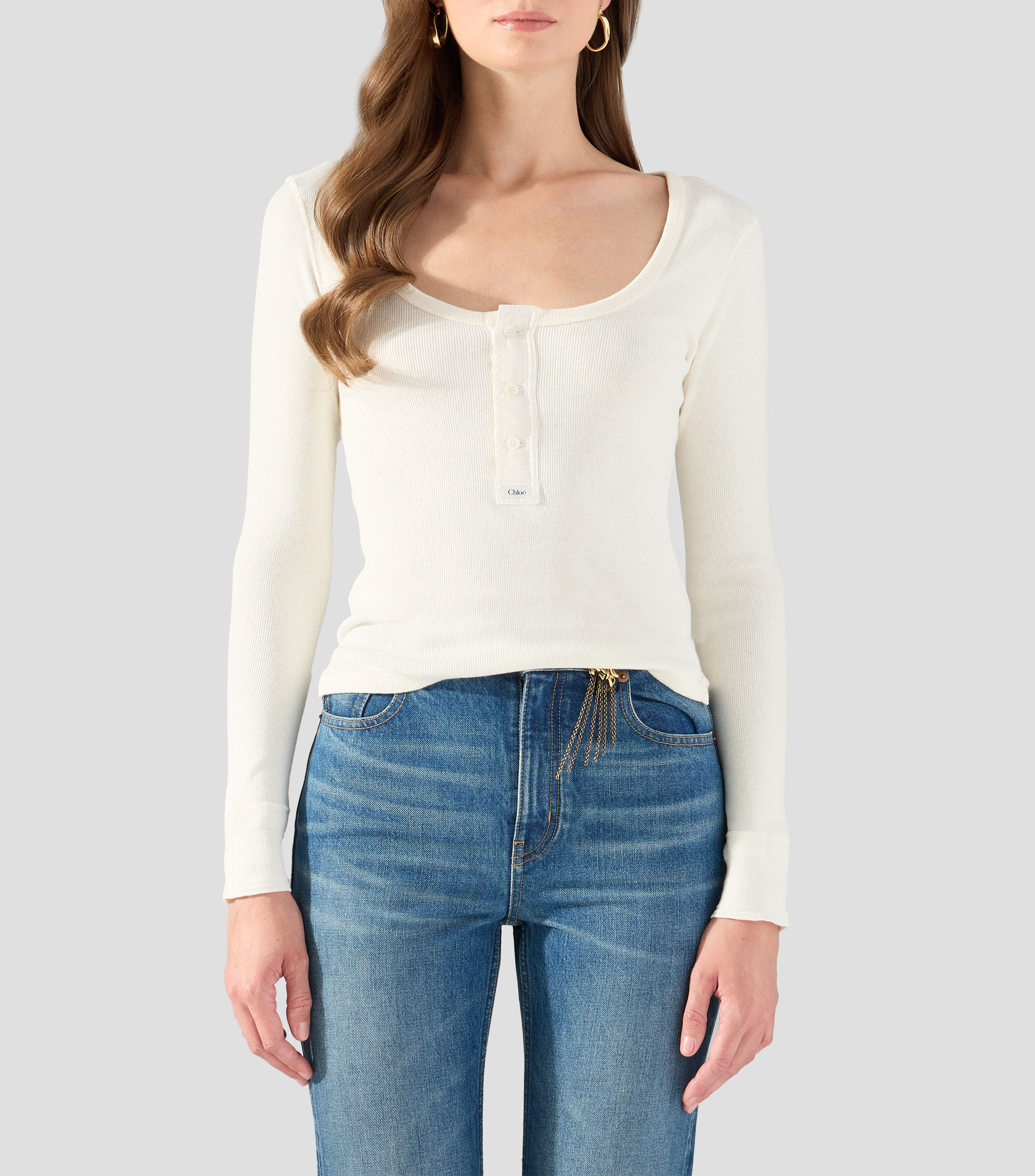 Playera cuello redondo manga larga lisa Mujer