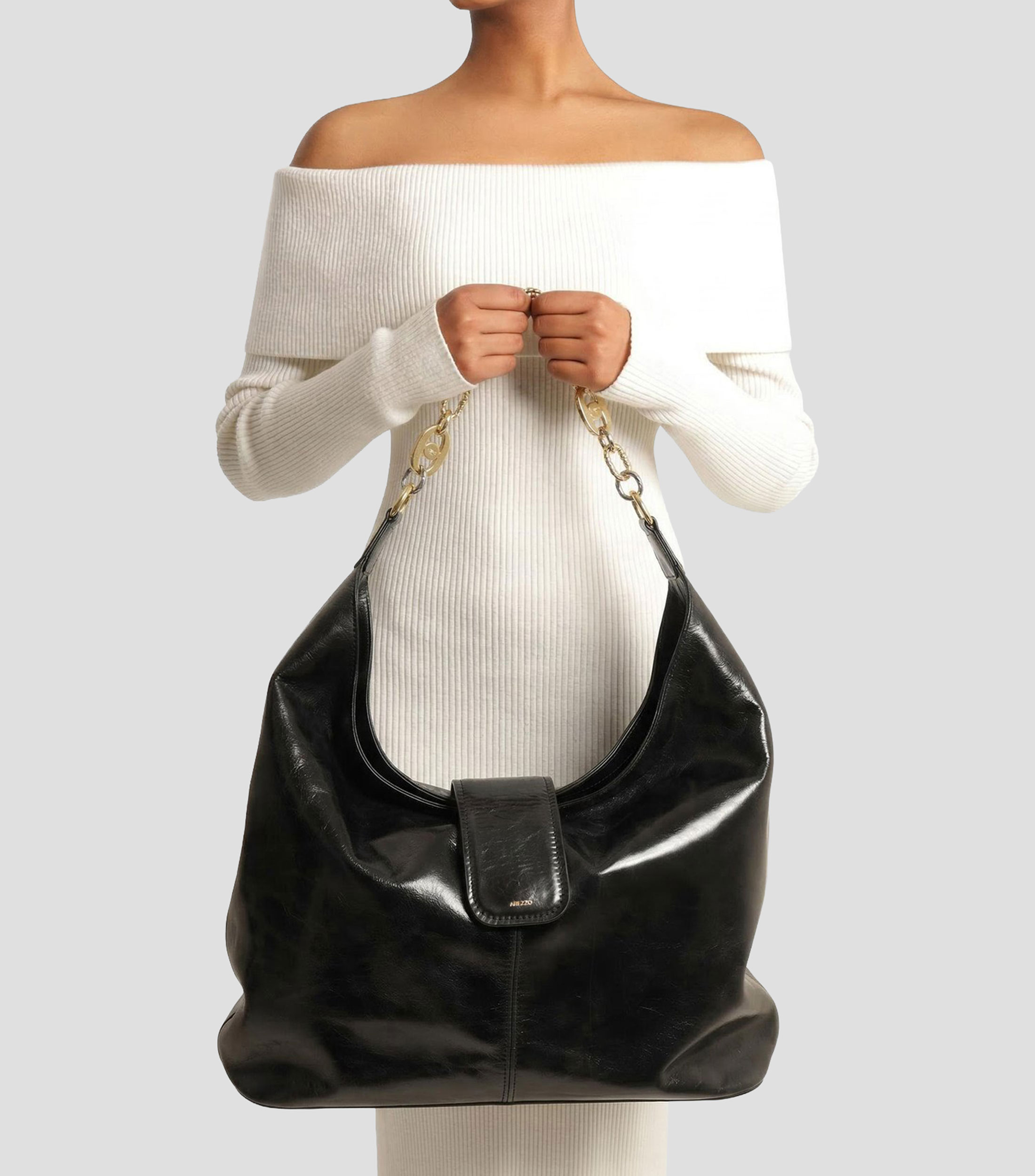 Bolsa Hobo en piel vacuna lisa Mujer