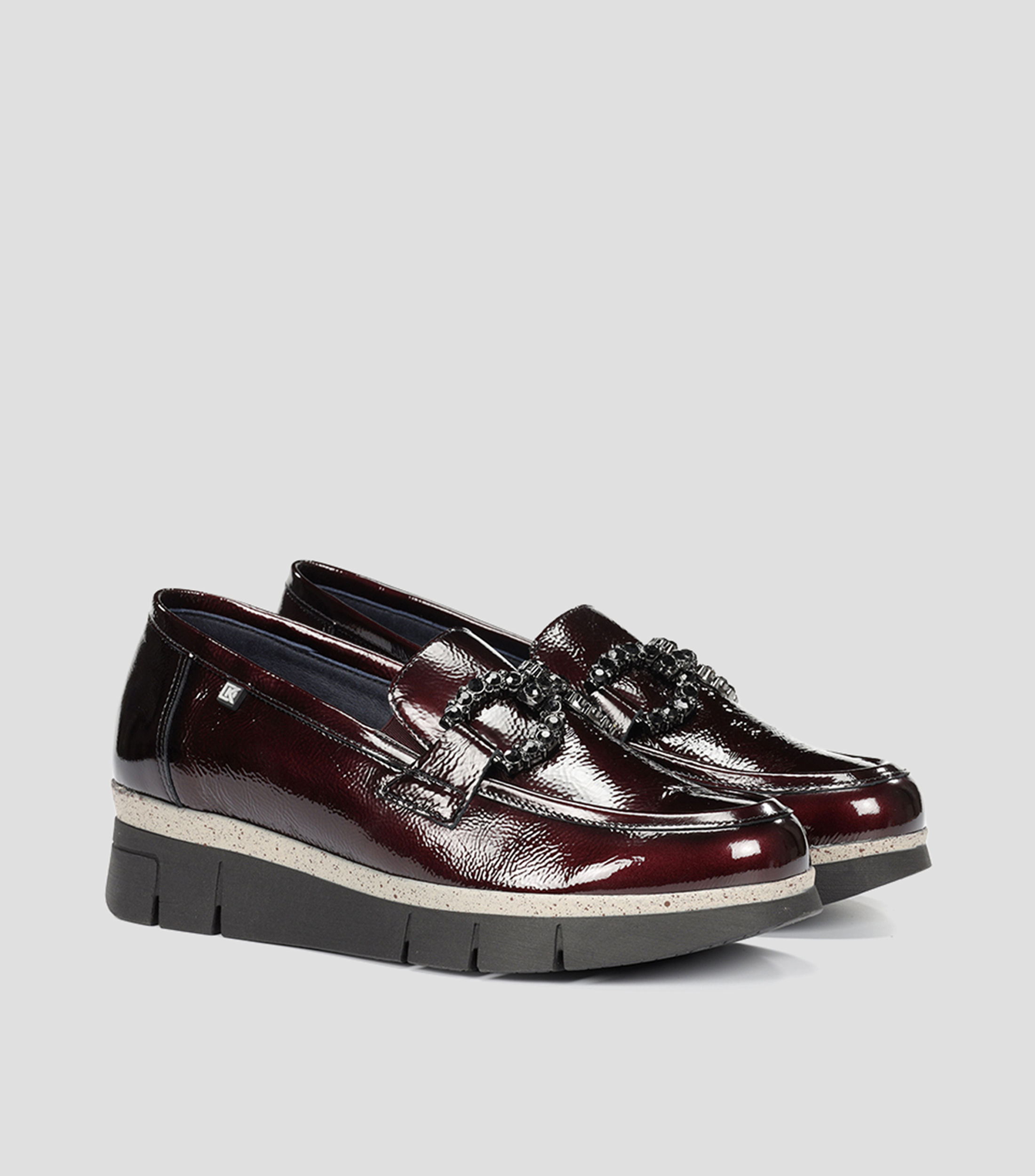 Mocasines India en piel con plataforma y brillantes Mujer