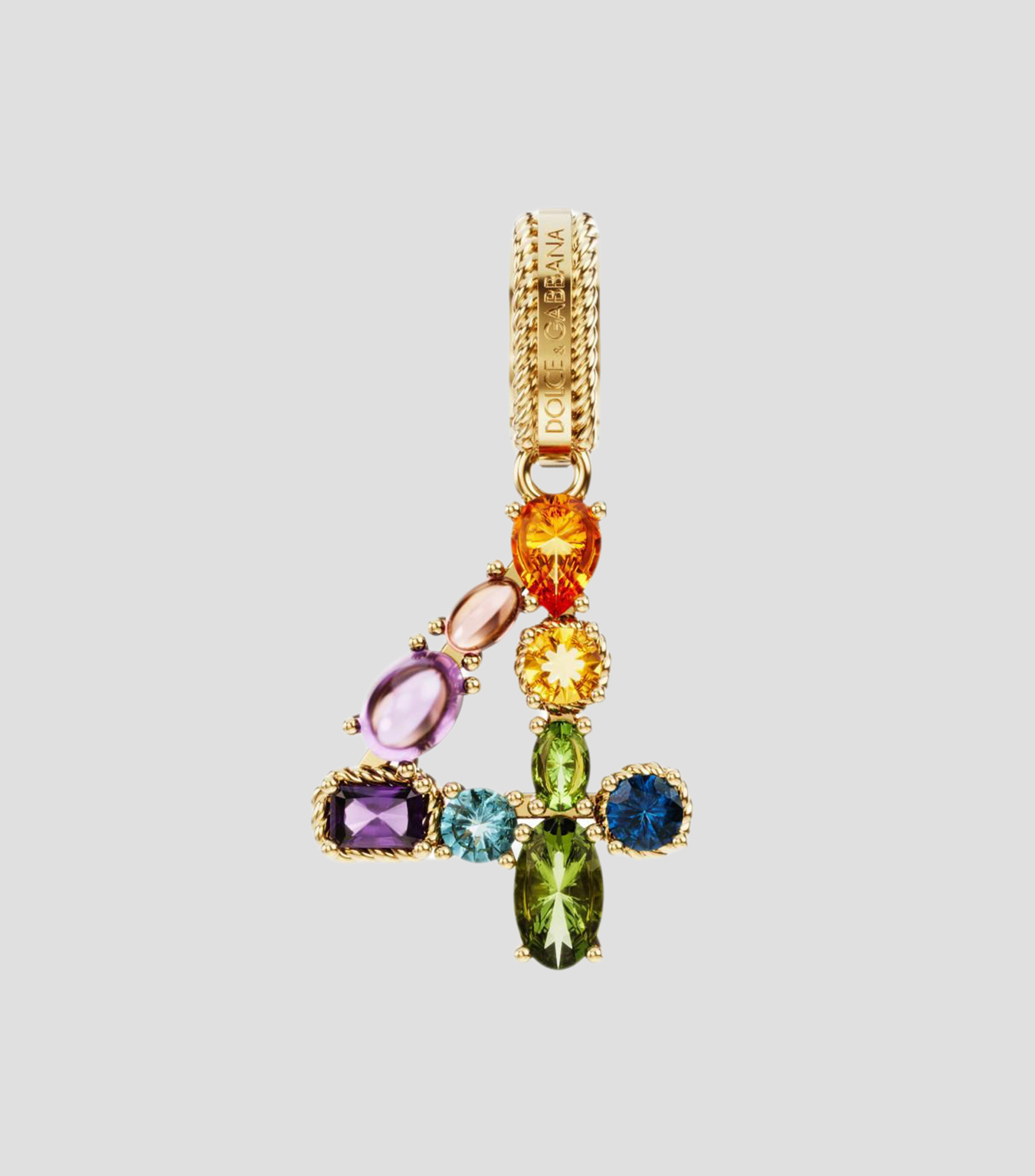 Charm número "4" en oro de 18 kilates Alphabet Rainbow gemas multicolores Mujer