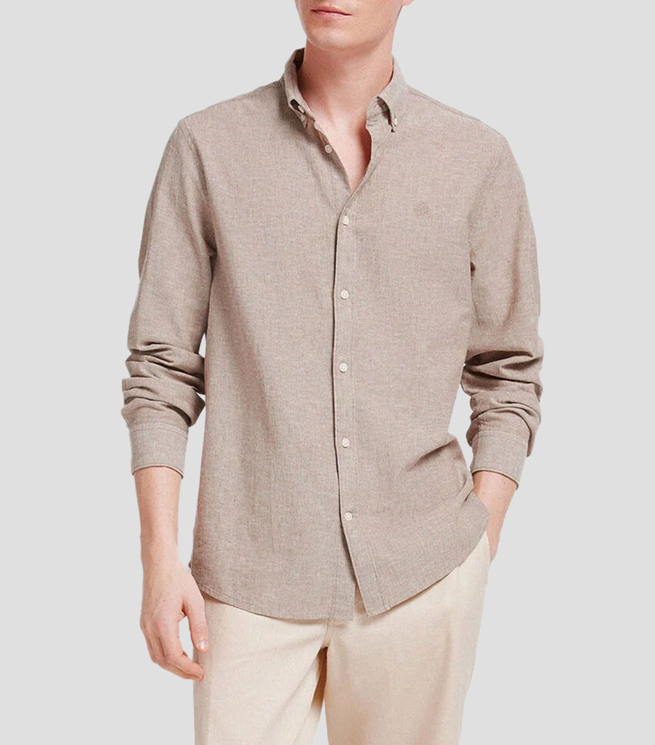 Camisa jaspeada manga larga Hombre