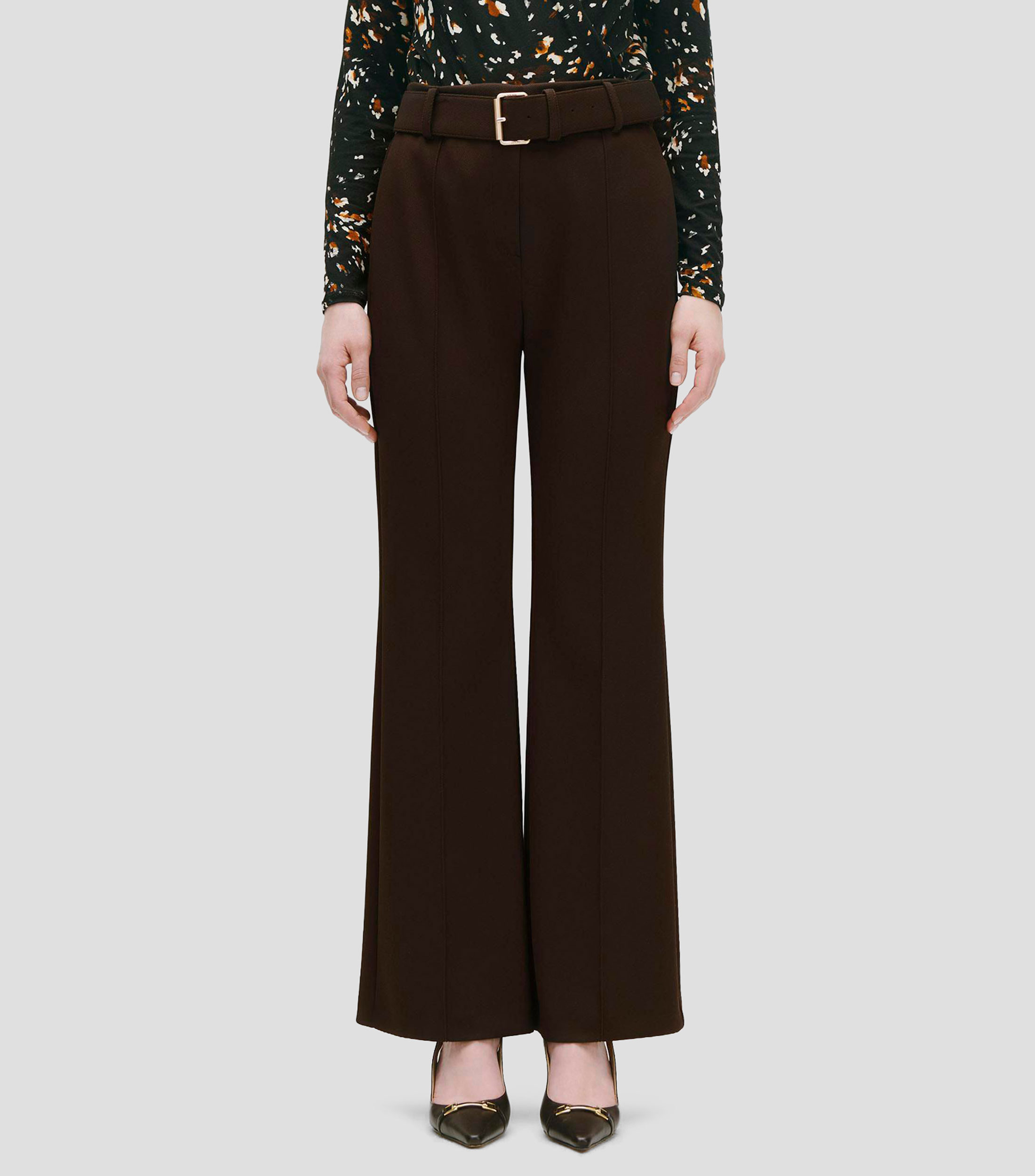 Pantalón Recto Fluido Tiro Alto Chocolate Stretch con Cinturón Mujer