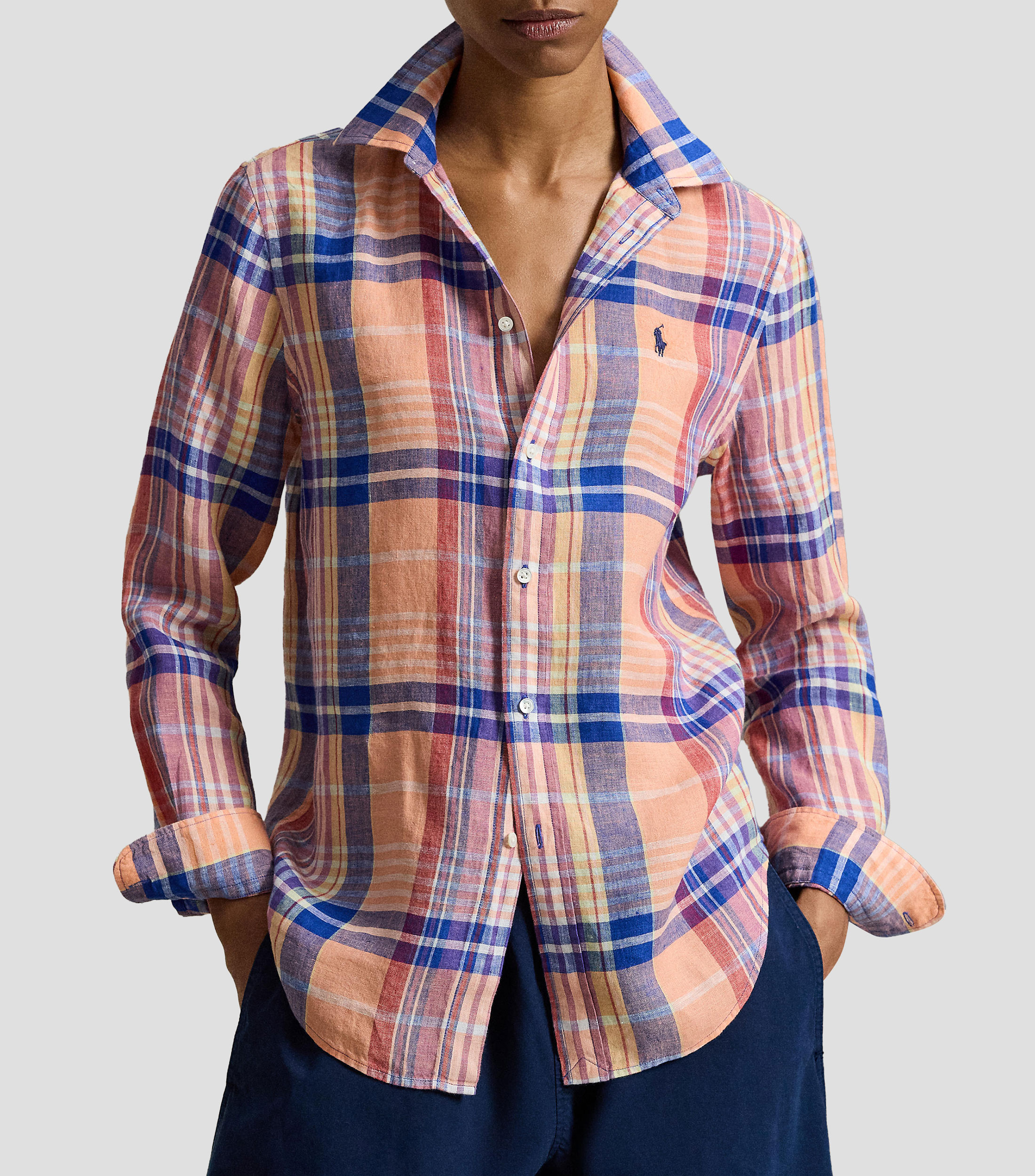 Camisa con cuadros manga larga Mujer