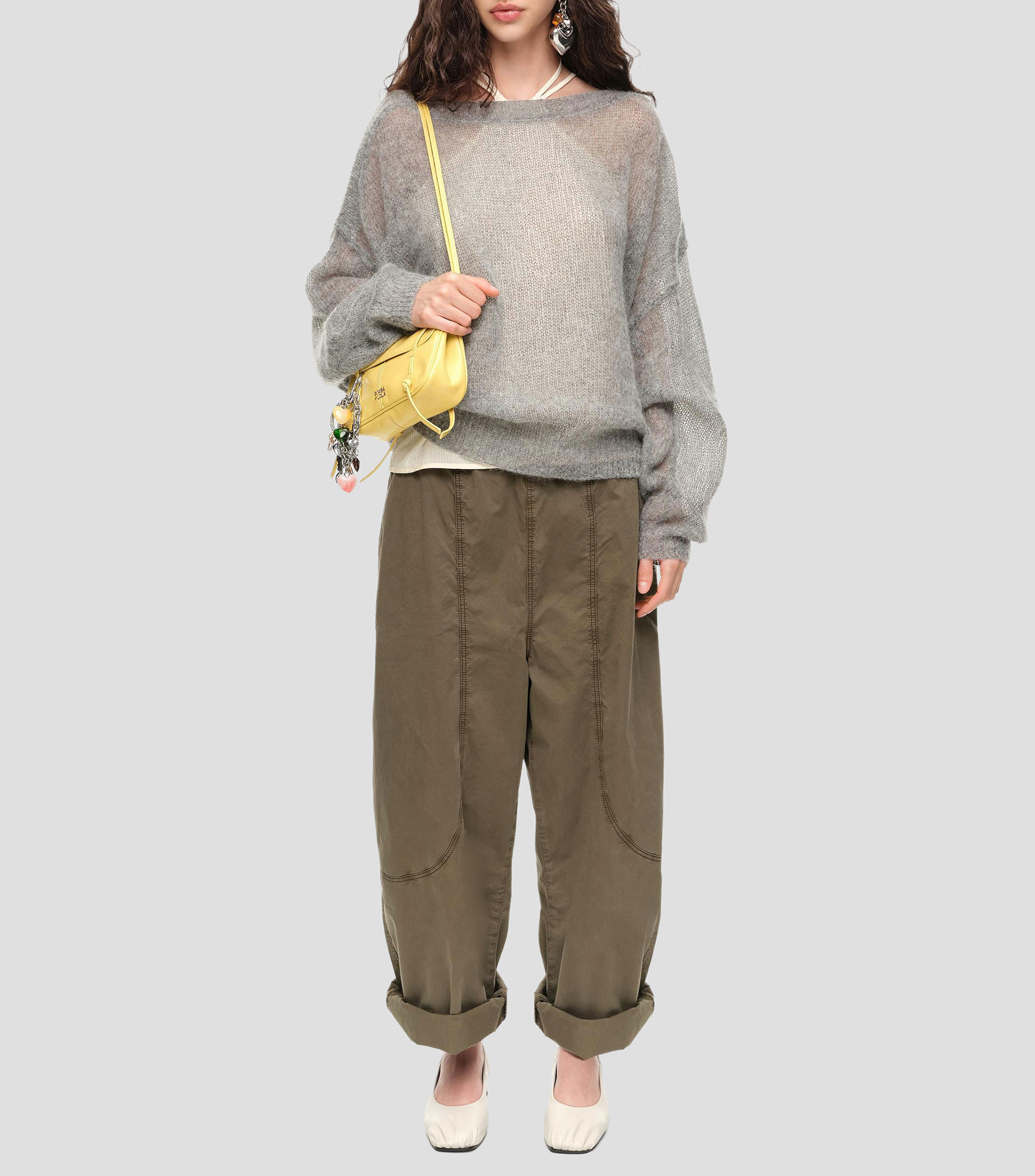 Suéter mohair escote barco melange Mujer
