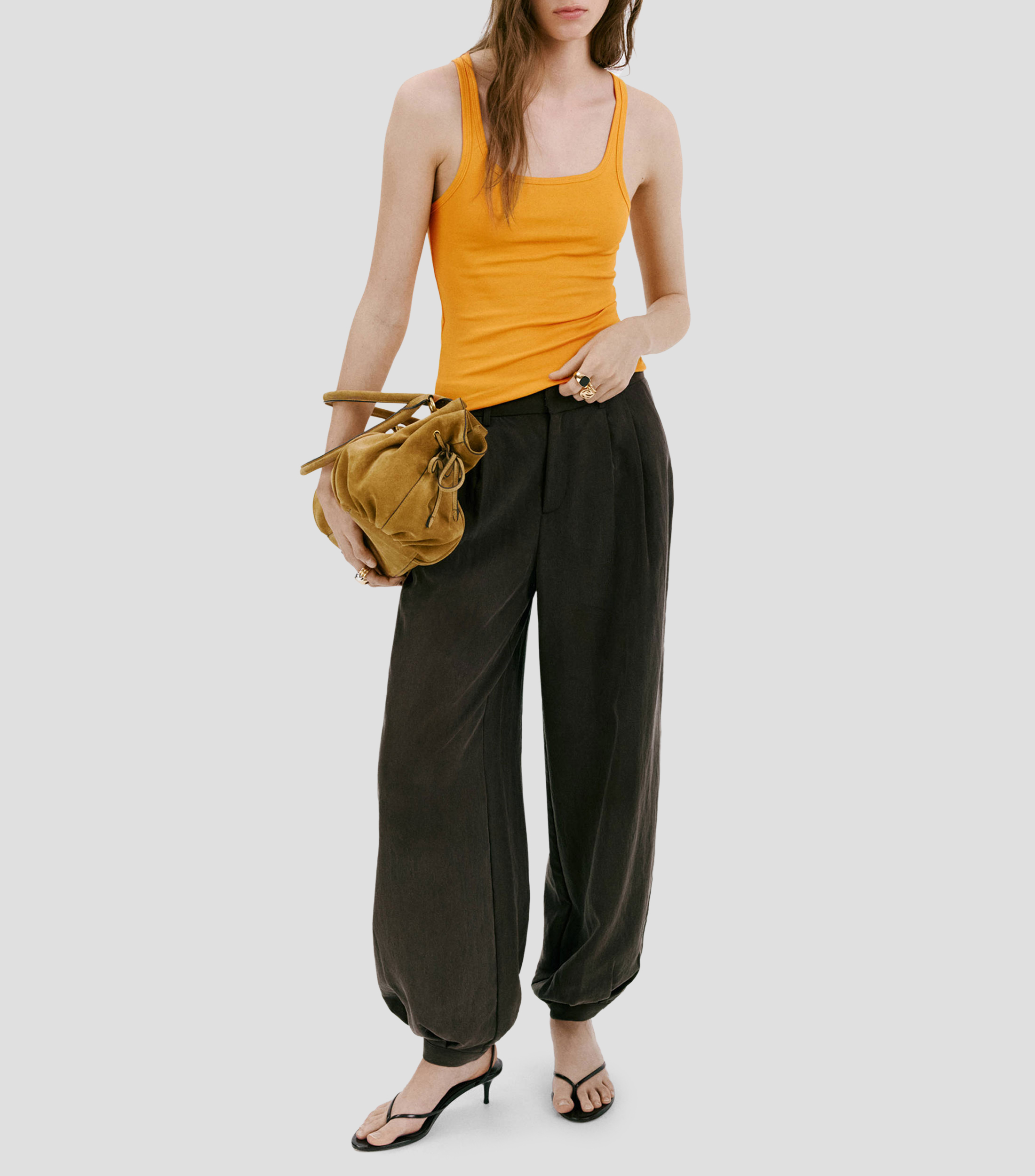 Top cuello redondo sin mangas liso Mujer