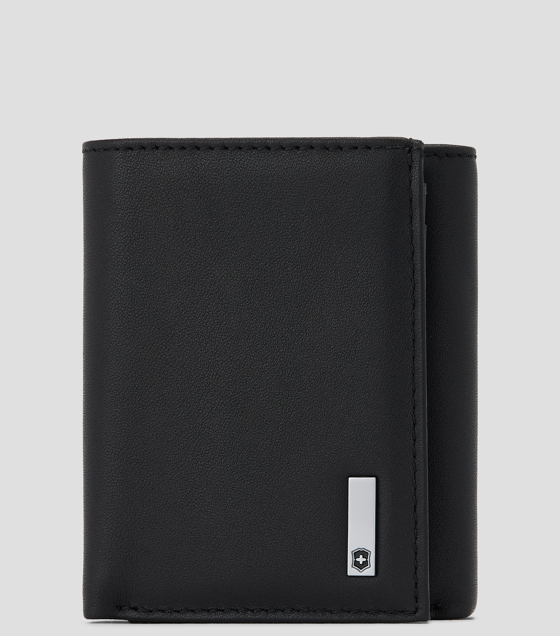 Cartera trifold negra en piel Athens Hombre