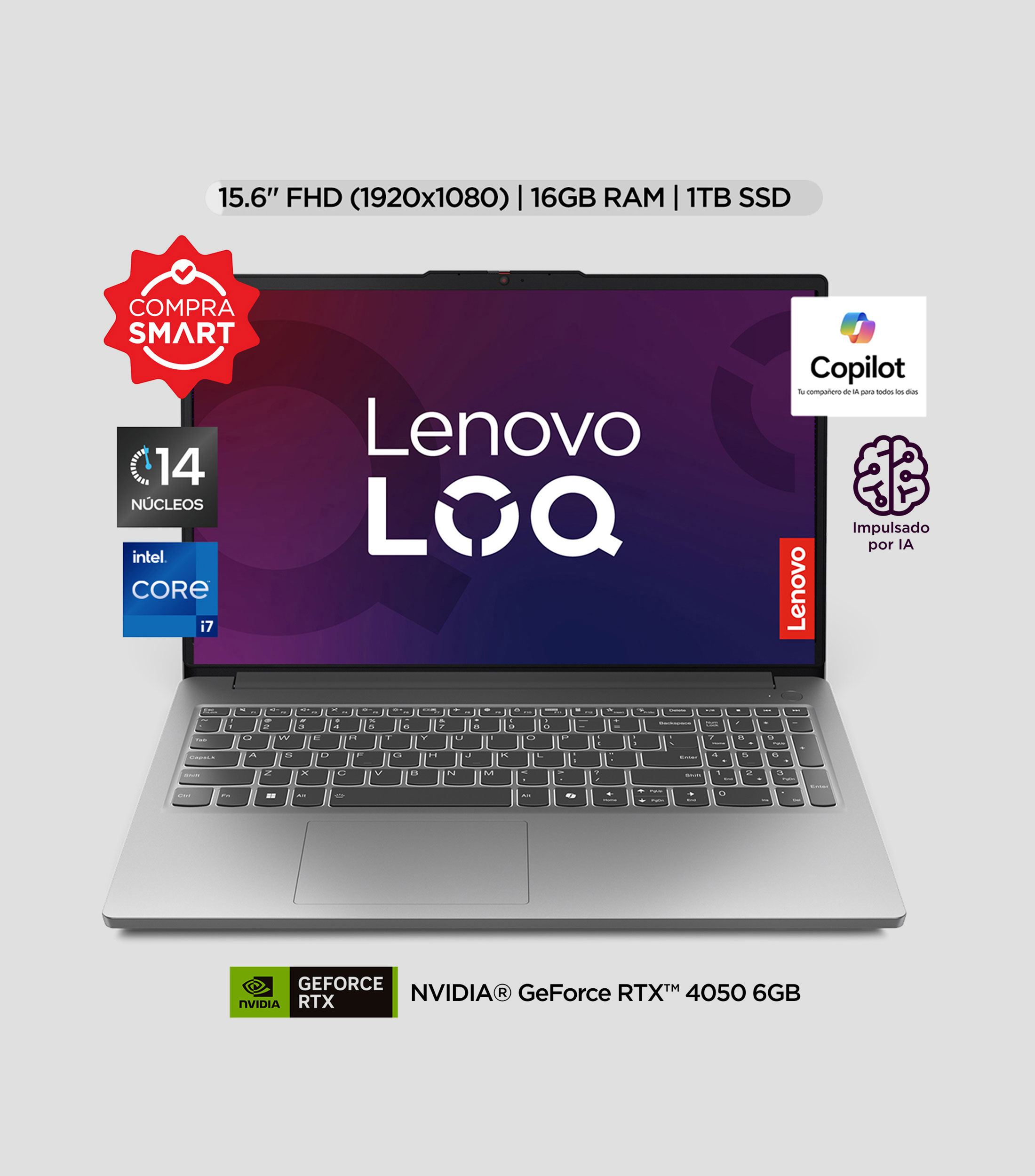Laptop Lenovo Gaming LOQ 15.6" FHD Intel Core i7 16GB RAM 1TB SSD RTX 4050 PC con IA