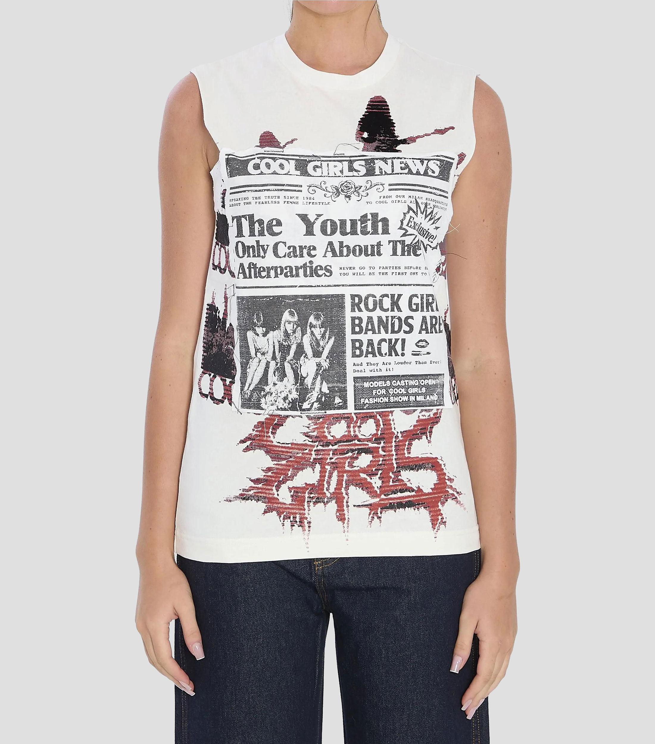 Playera cuello redondo sin mangas estampada Mujer