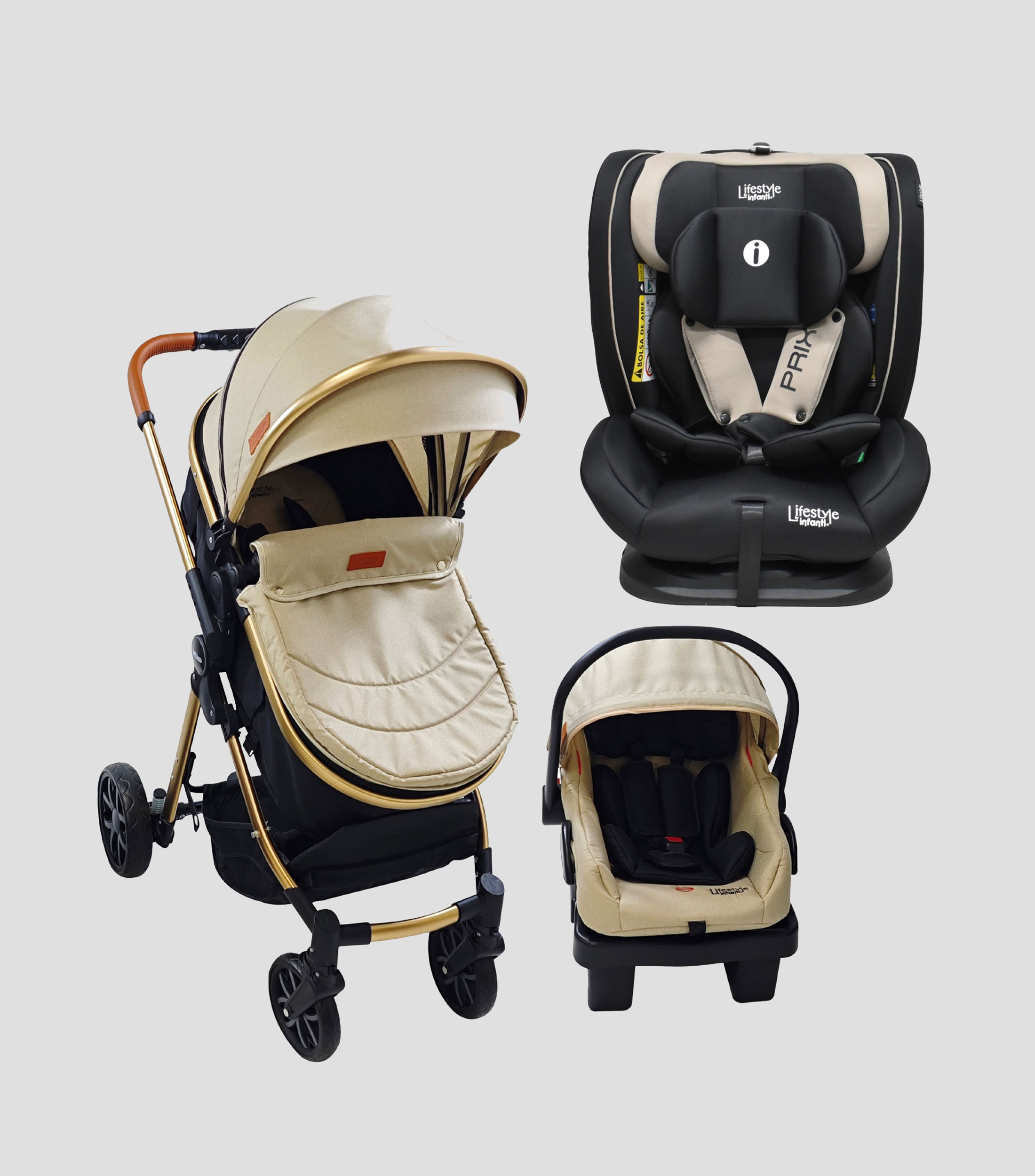Carriola convertible y autoasiento Prix Beige