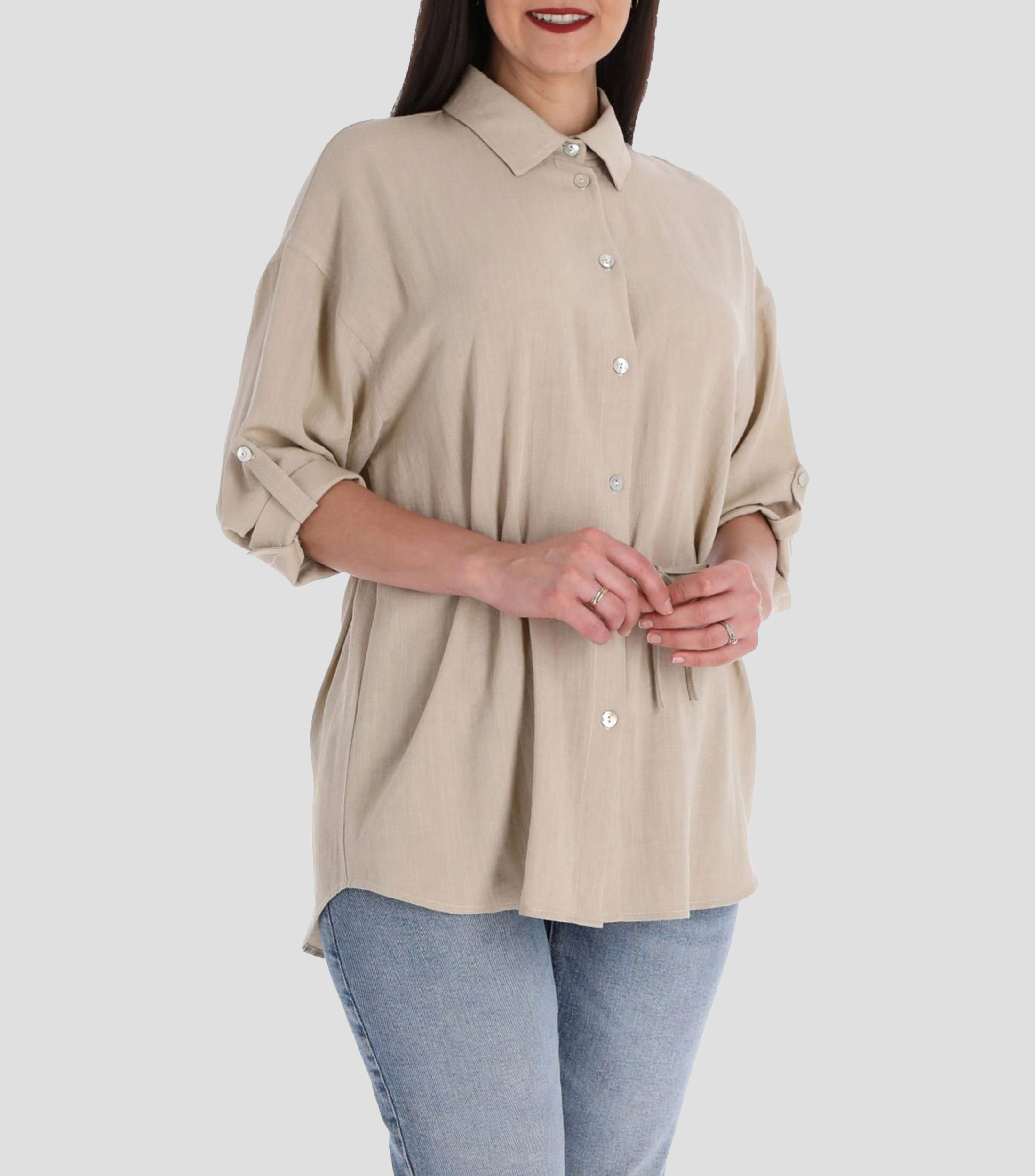 Blusa lisa manga 3/4 Mujer