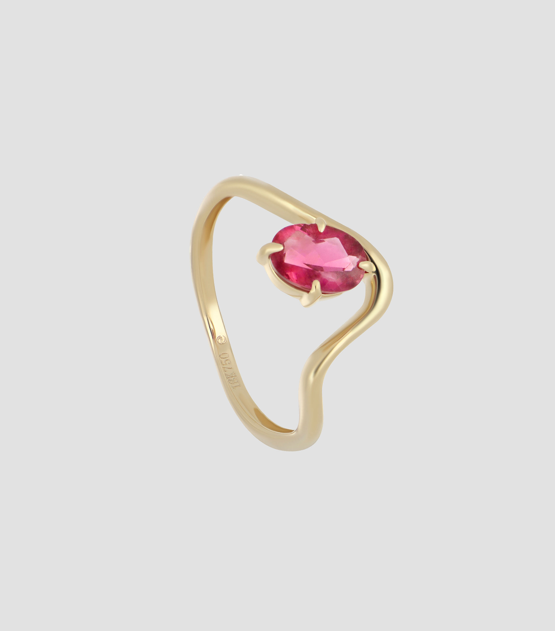 Anillo en oro amarillo de 18 kilates con turmalina rosa Mujer