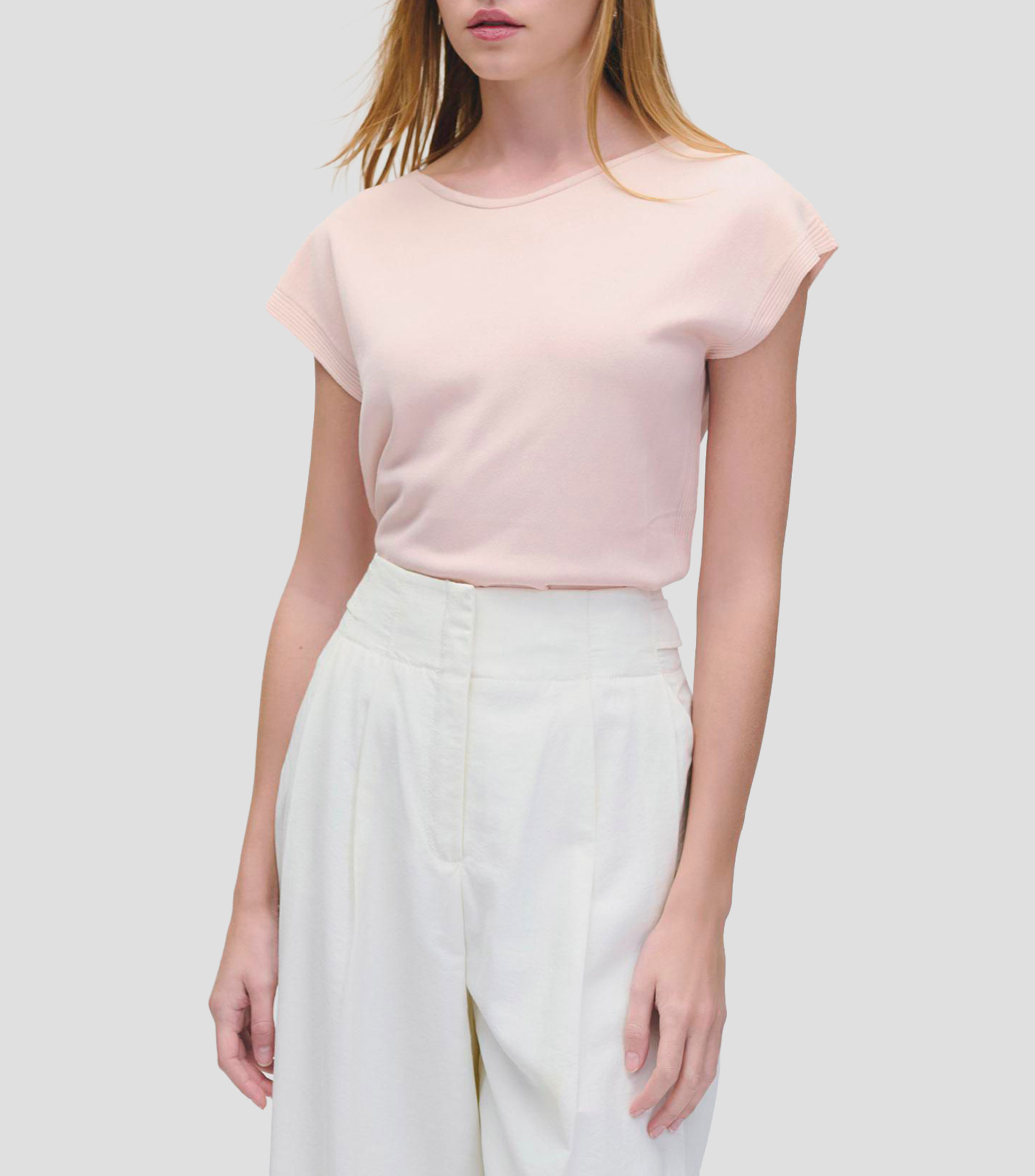 Blusa tejido de punto rosa claro manga sisa escote ojal Mujer