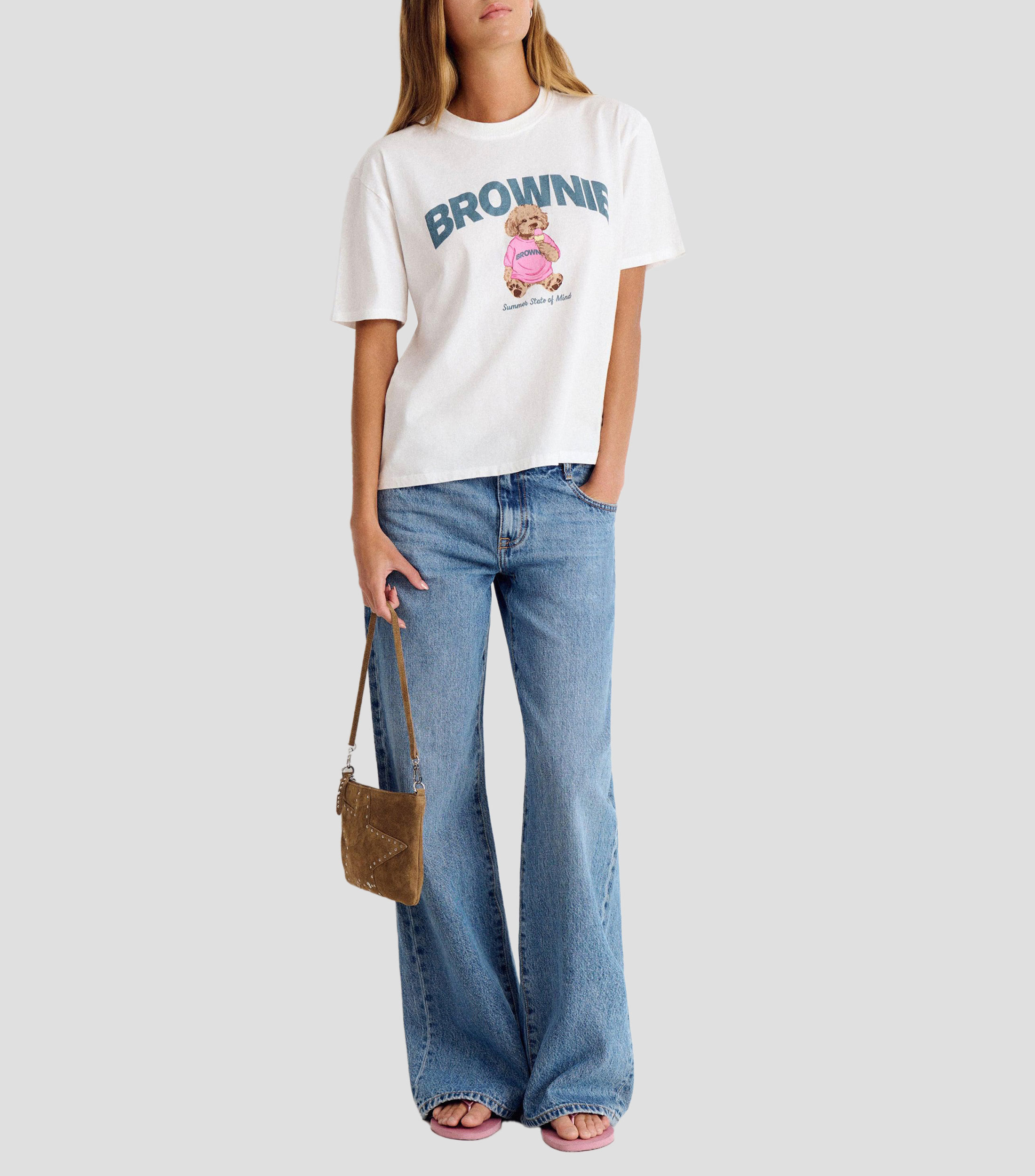 Playera cuello redondo manga corta con estampado Mujer