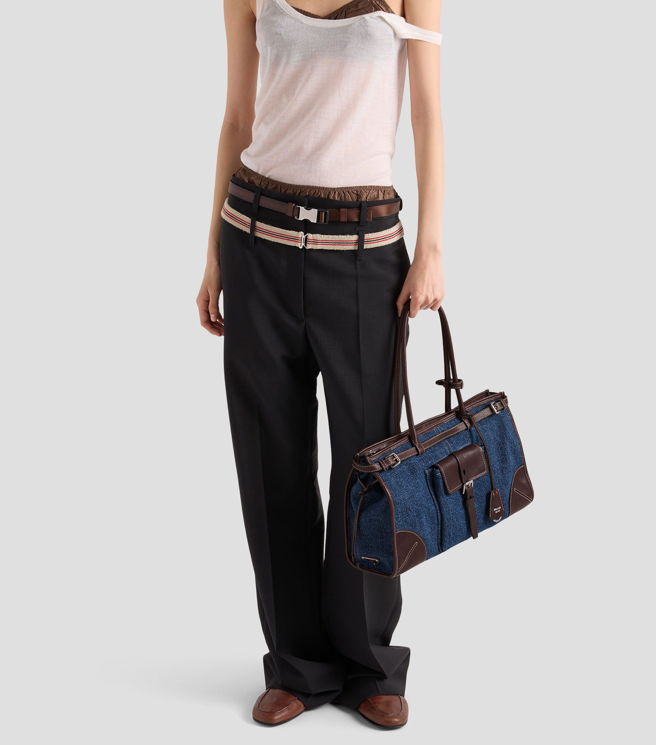 Bolsa Tote Azul Bonnie con Detalles en Piel, Mujer